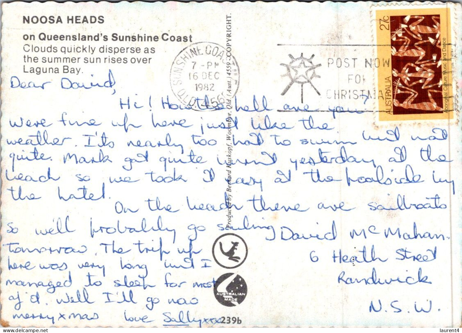 10-12-2023 (1 W 46) Australia - QLD -  Noosa Heads (posted 1982 Arboriginal Art Stamp) - Sunshine Coast