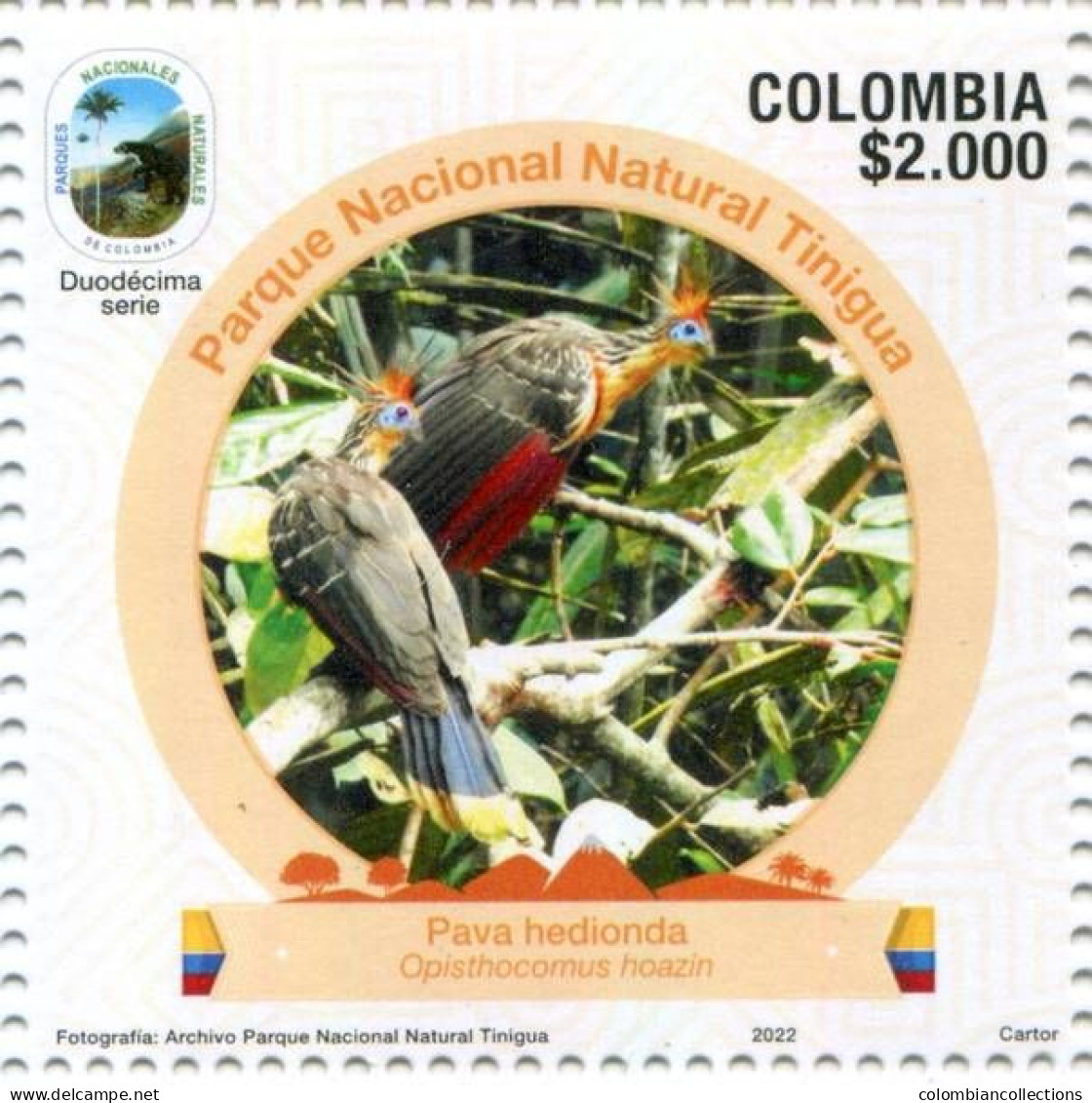 Lote 2022-24.4, Colombia, 2022, Sello, Stamp, Parques Nacionales, National Park 12 Issue, Pava, Bird - Colombie