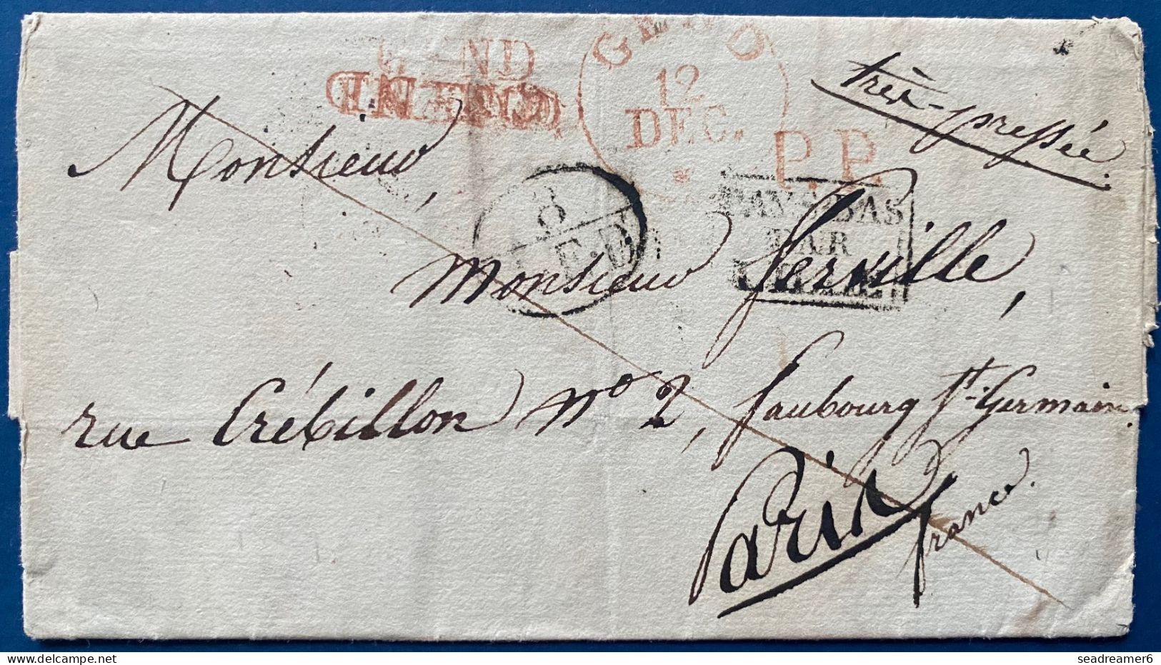 Lettre 1828 Marque Hollandaise Rouge "GEND/FRANCO " Annulée + PP +(8/AED) + Càd +" PAYS BAS PAR LILLE " + Pour PARIS RR - 1815-1830 (Période Hollandaise)