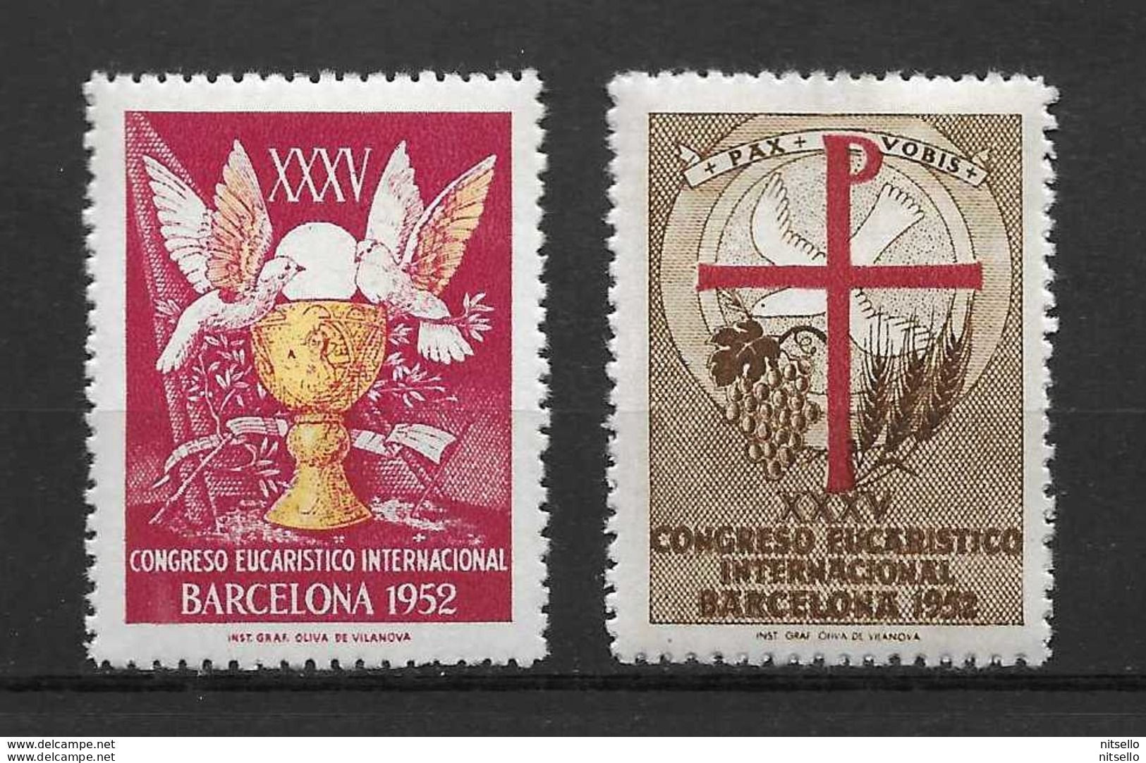 LOTE 1195 B   ///  ESPAÑA  BARCELONA 1952  CONGRESO EUCARISTICO **MNH  AL DORSO SOBRECARGA  DE 50 CTOS Y 2 TAS - Barcellona