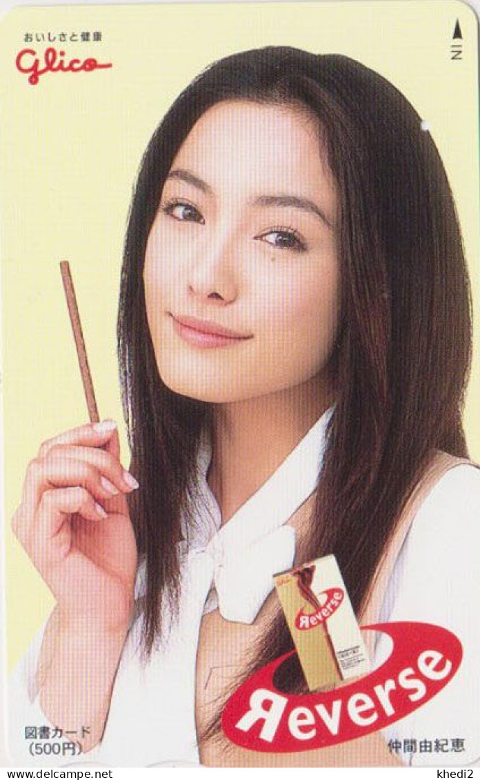 Carte JAPON - Femme Pub CHOCOLAT GLICO - GIRL CHOCOLATE Adv. JAPAN Prepaid Tosho Card - Frau Karte - 10190 - Publicité