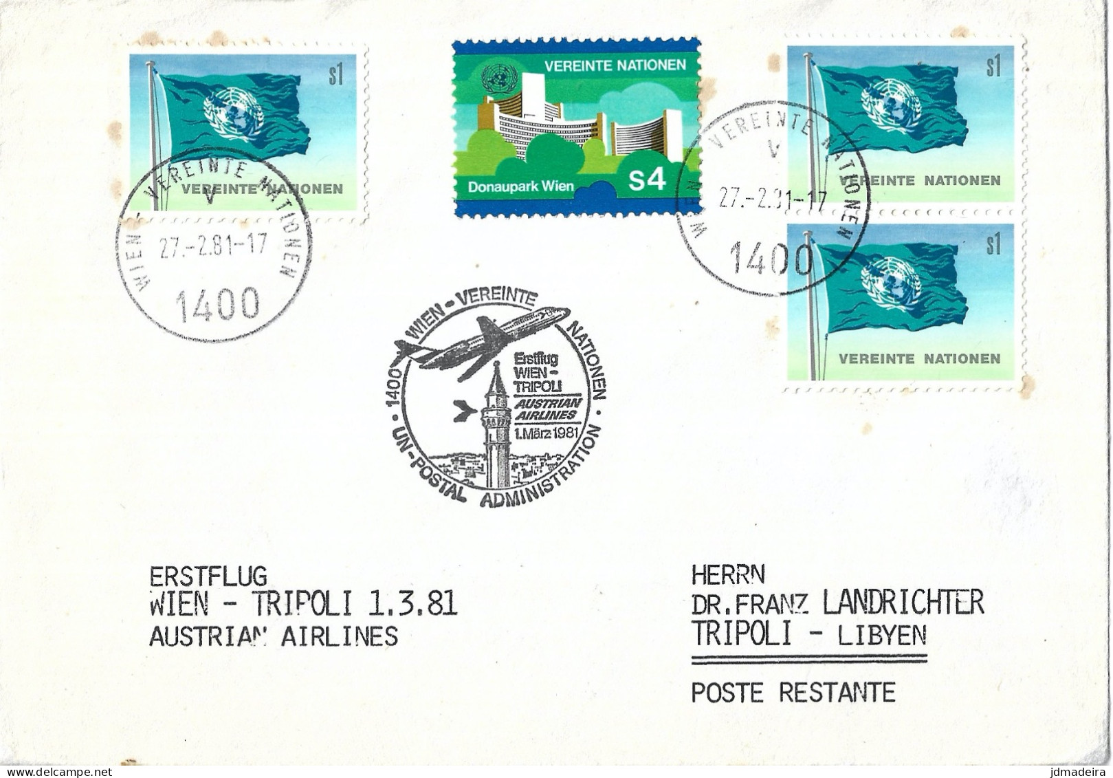 United Nations Wien Cover To Tripoli Libya - Brieven En Documenten