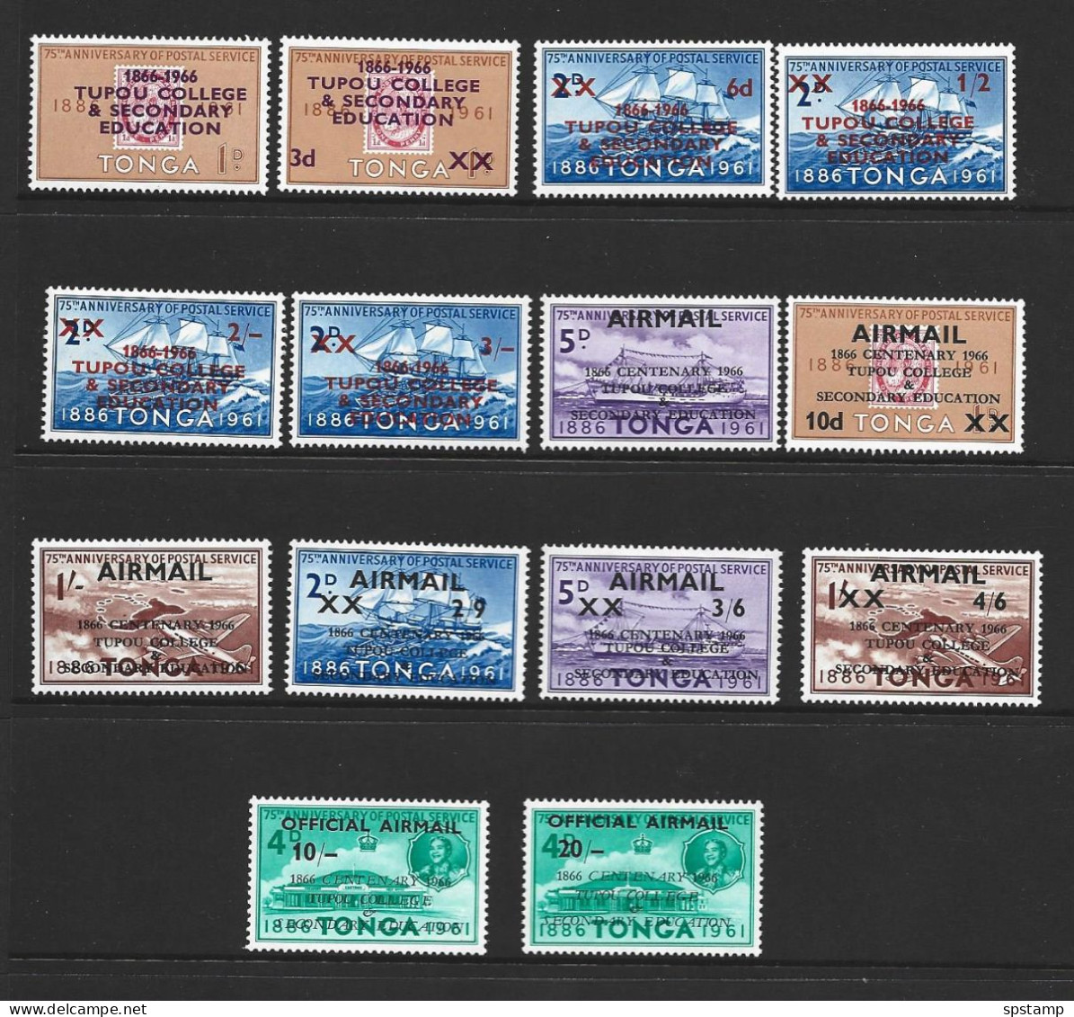 Tonga 1966 Tupou College Overprint / Surcharge Set Of 14 MLH - Tonga (...-1970)