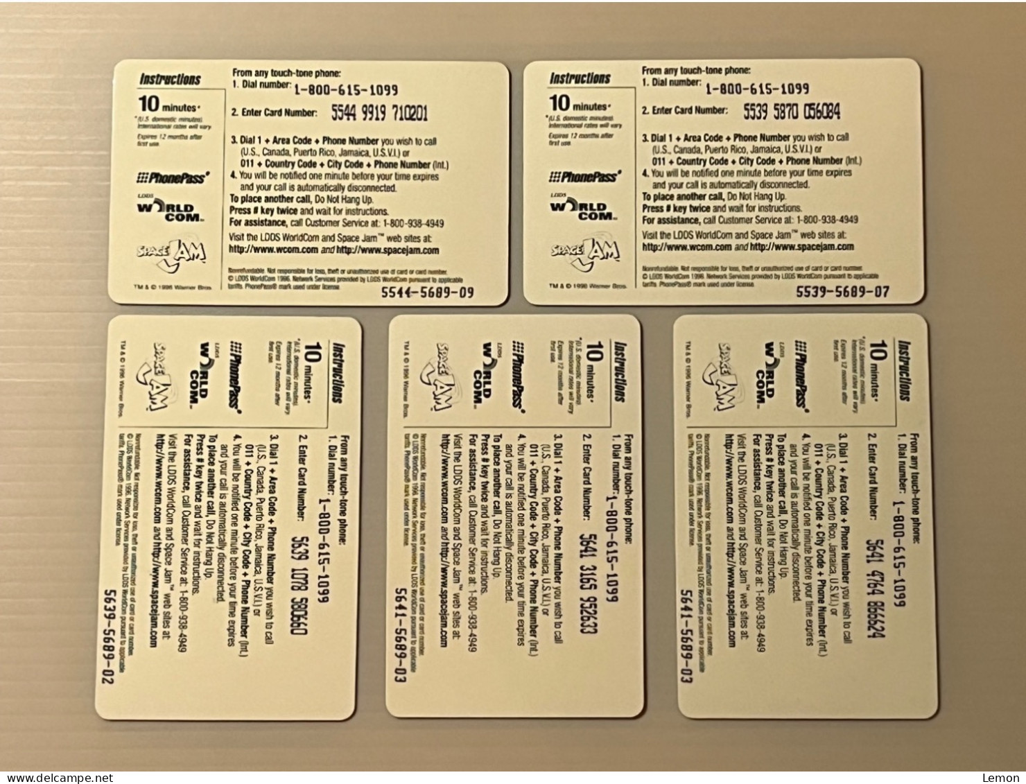 Mint USA UNITED STATES America Prepaid Telecard Phonecard, WorldCom Movie Space Jam Michael Jordan, Set Of 5 Mint Cards - Verzamelingen