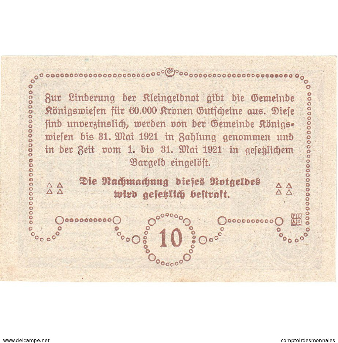 Autriche, Konigswiesen, 10 Heller, Village, 1921, 1921-05-31, SPL, Mehl:FS 464 - Oesterreich