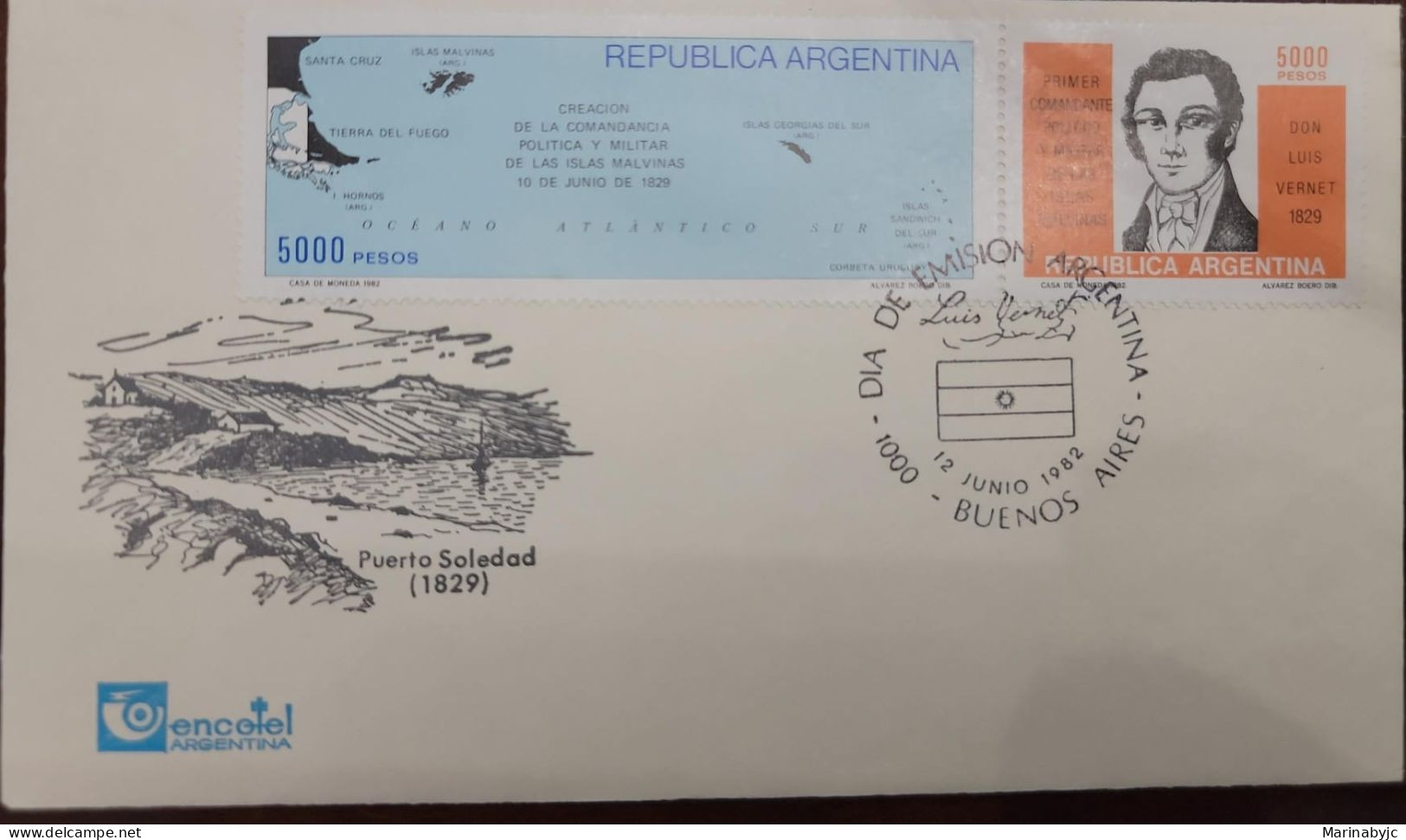 EL)1982 ARGENTINA, 153RD ANNIVERSARY OF THE POLITICAL AND MILITARY COMMAND OF THE MALVINAS ISLANDS, LOCATION OF THE ISLA - Ungebraucht