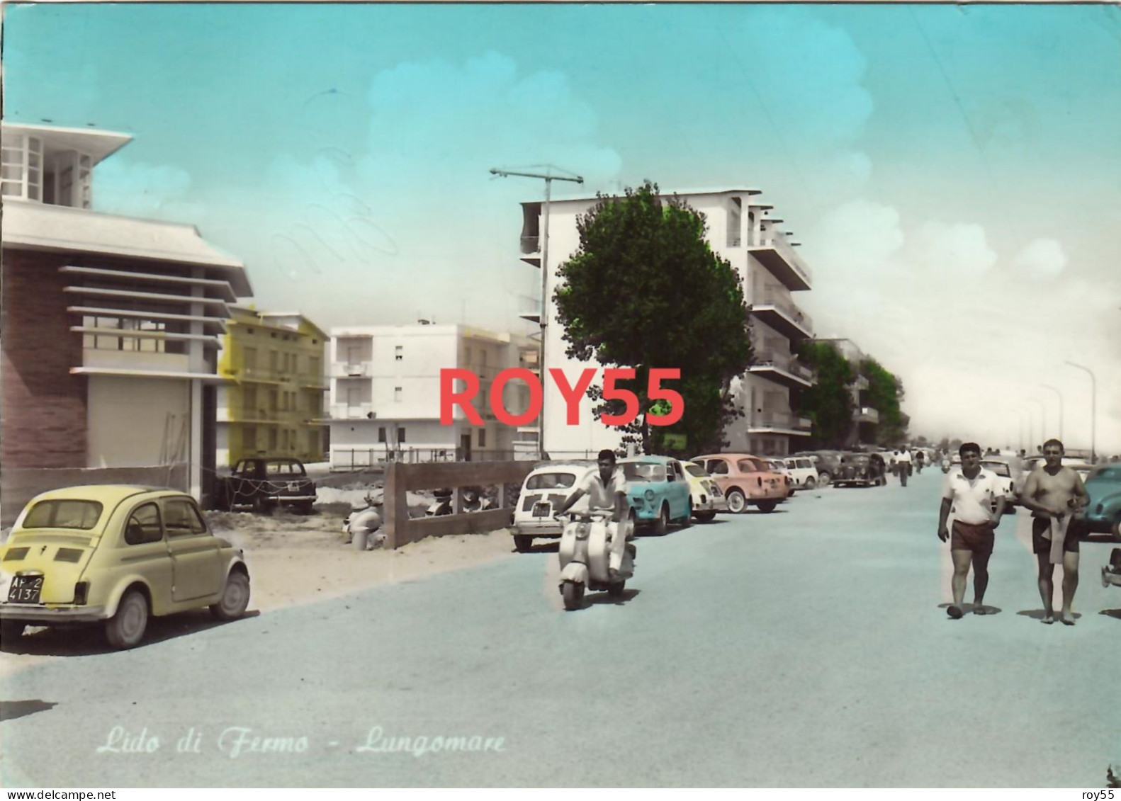 Marche-fermo-lido Di Fermo Lungomare Veduta Diverse Auto D'epoca Vespa Animatissima Anni 50 60 - Fermo