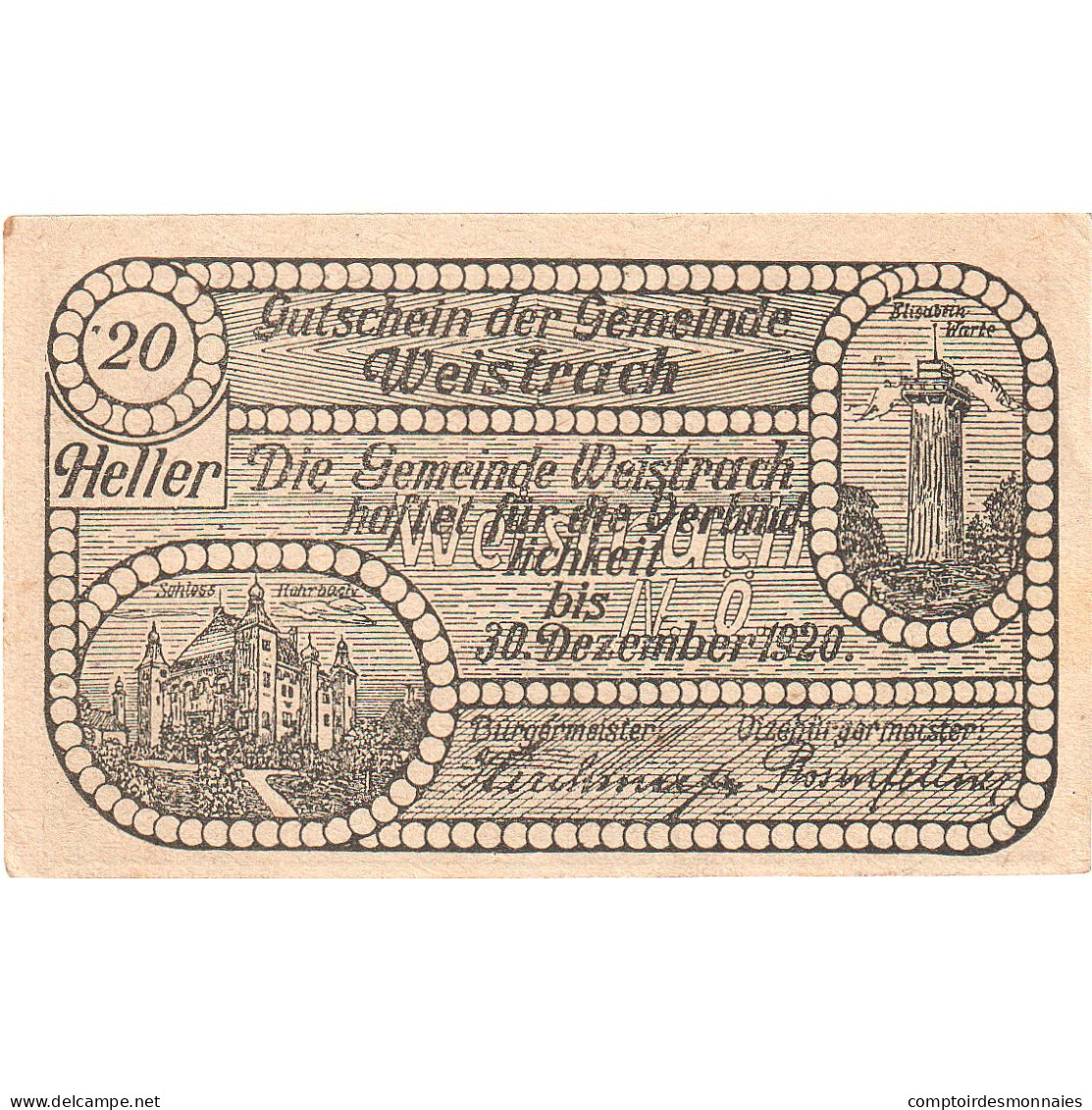 Autriche, Weistrach, 20 Heller, Village, 1920, 1920-12-30, SUP+, Mehl:FS 1161c - Oesterreich