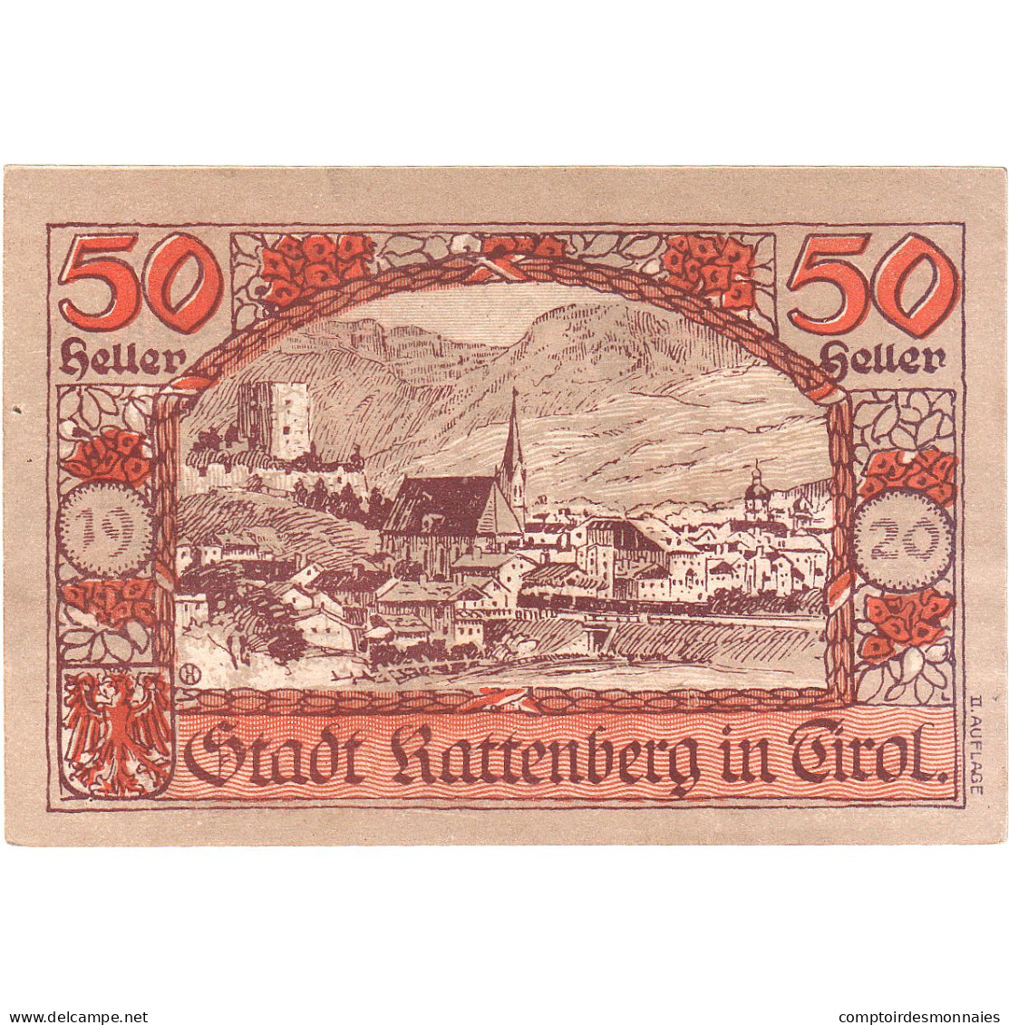 Autriche, Rattenberg, 50 Heller, Statue, 1920, 1920-12-31, SPL, Mehl:FS 821I - Oesterreich