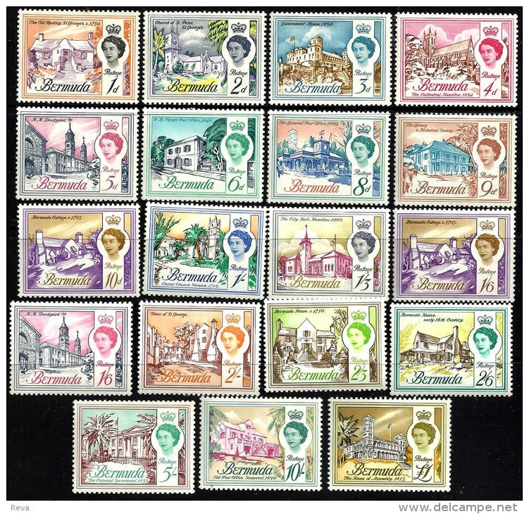 BERMUDA HISTORICAL BUILDINGS  QEII HEAD WOMAN 1962 SET OF 19 STAMPS CV£30 MINTLH SG163-179 READ DESCRIPTION!! - Bermuda