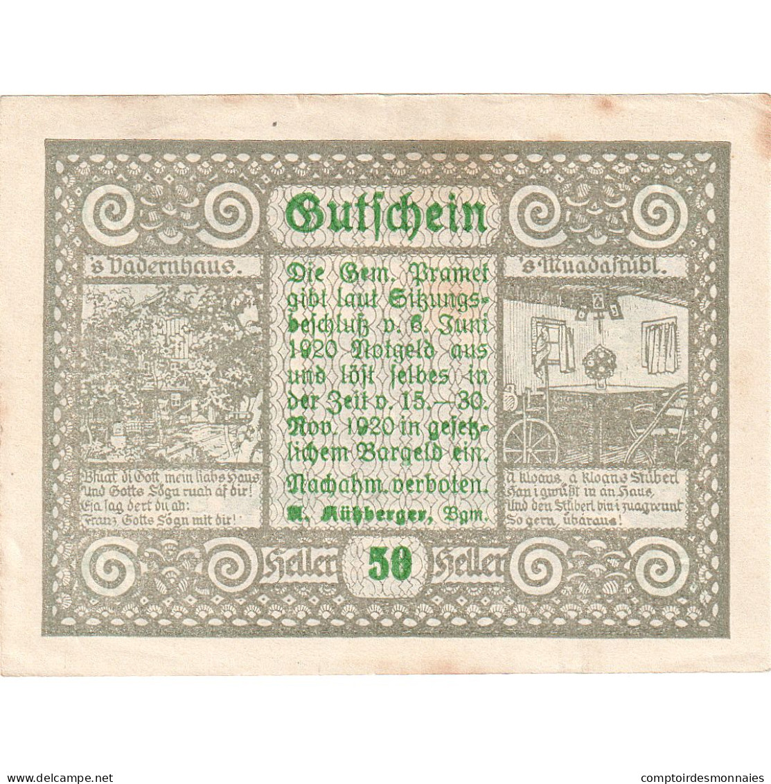 Autriche, Pramet, 50 Heller, Personnage, 1920, 1920-11-30, SUP, Mehl:FS 781a - Oesterreich