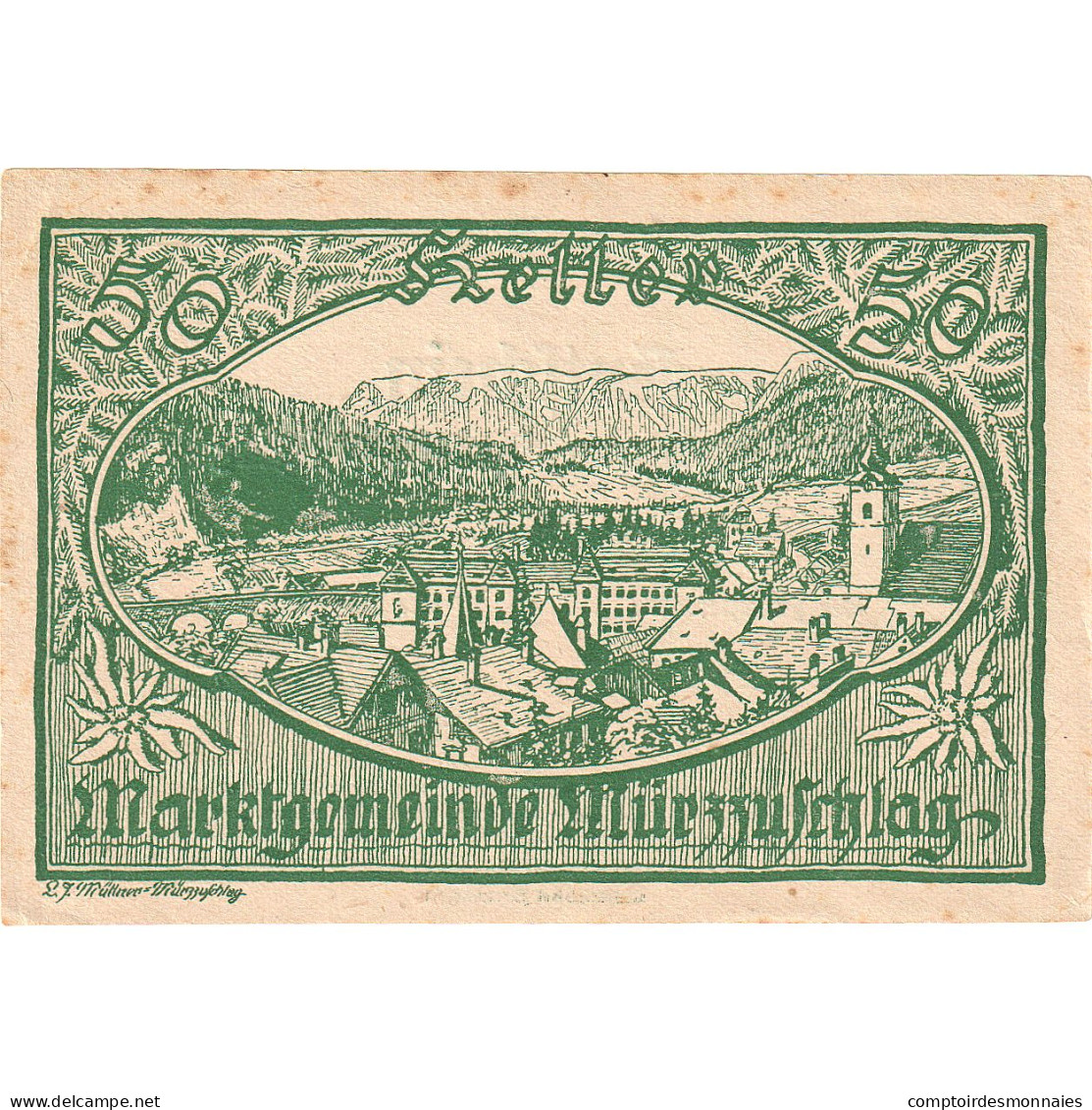 Autriche, Mürzzuschlag, 50 Heller, Paysage 1920-08-18, SUP+, Mehl:FS 639c - Oesterreich