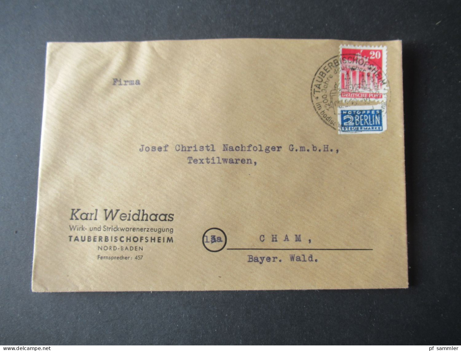 Bizone 1948 Bauten Nr.85 EF Und Notopfermarke Geschnitten Und Sonderstempel Oberstaufen Im Allgäu Und Tauberbischofsheim - Storia Postale