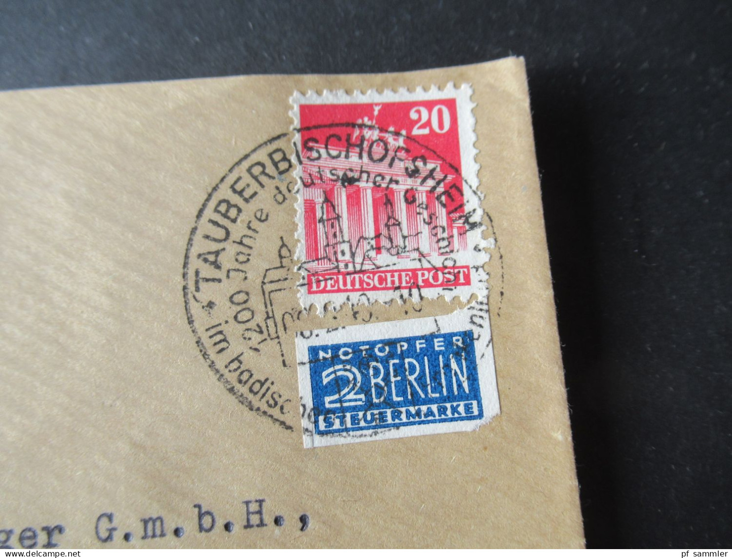 Bizone 1948 Bauten Nr.85 EF und Notopfermarke geschnitten und Sonderstempel Oberstaufen im Allgäu und Tauberbischofsheim