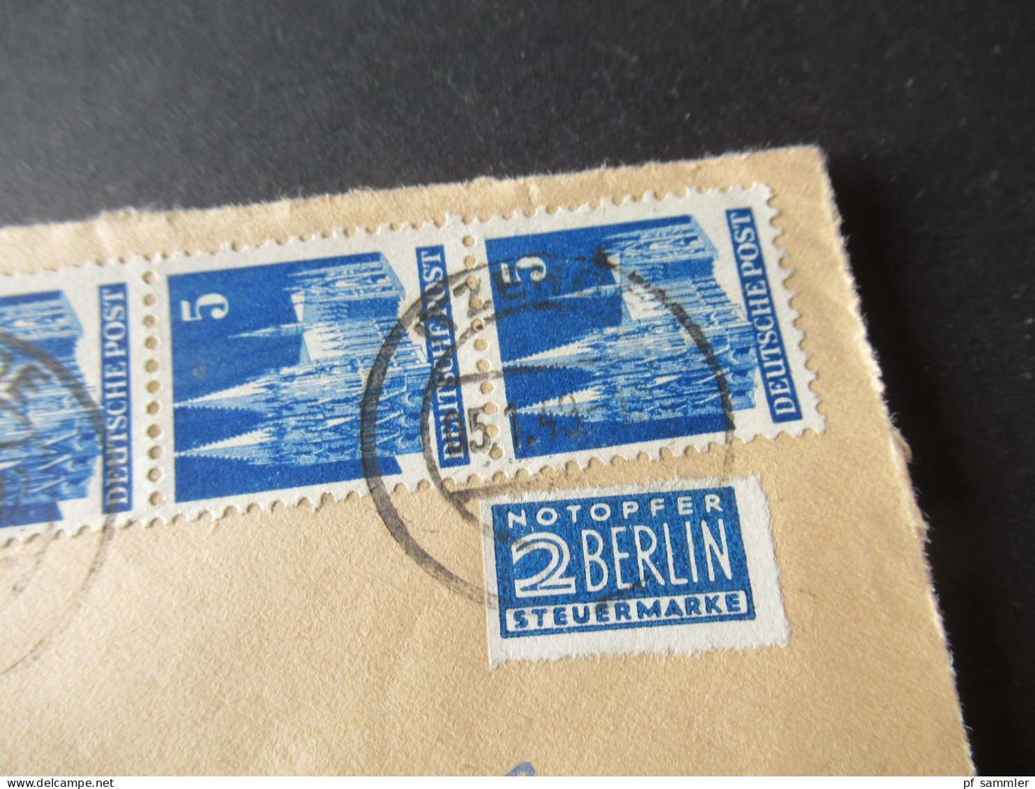 Bizone Bauten 1949 Mi.Nr.75 (4) MeF Senkrechter 4er Streifen! Umschlag Keramische Werkstatt Gerd Hübner Itzehoe Holstein - Storia Postale