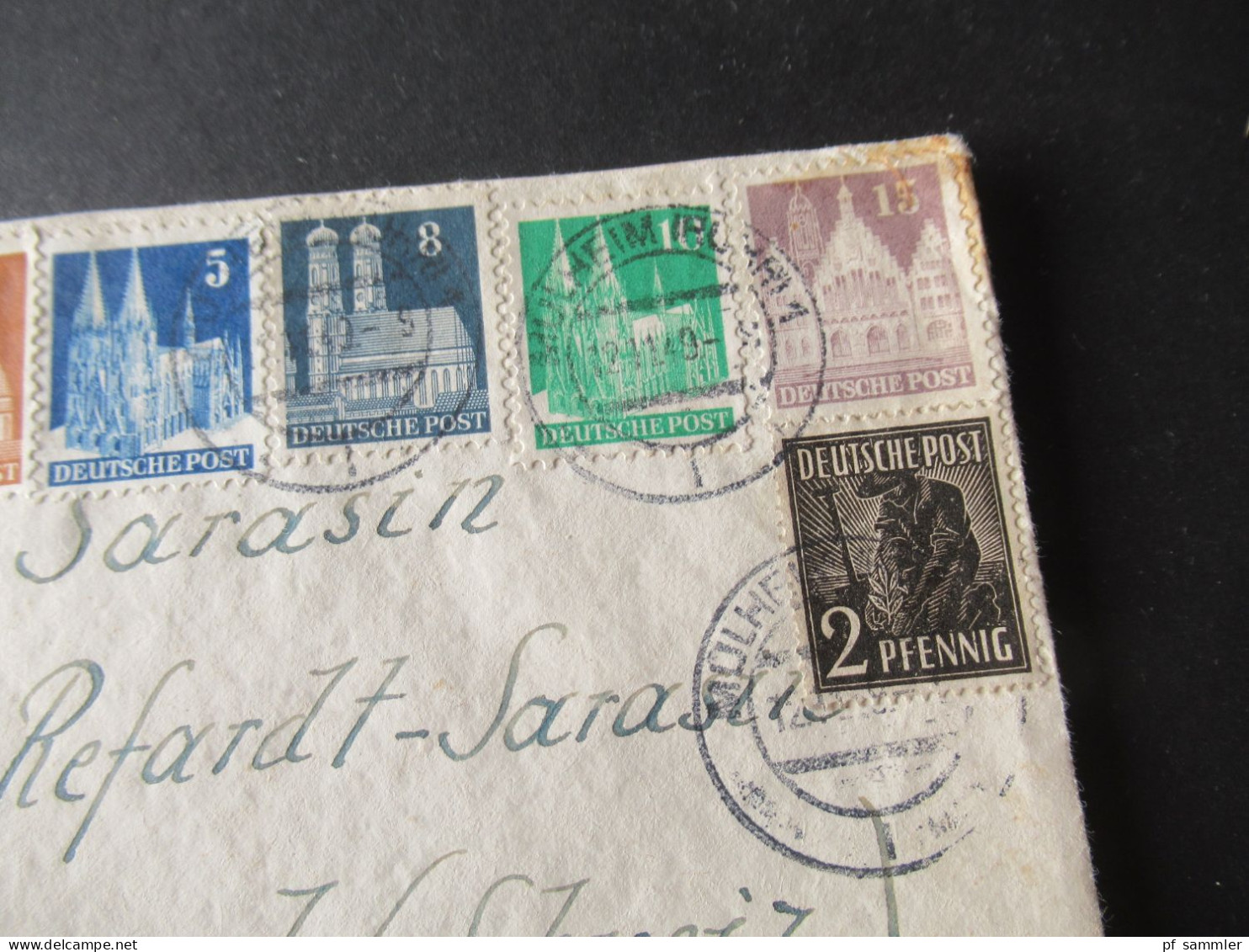 Bizone Bauten 1949 MiF Mit Kontrollrat Tagesstempel Mülheim (Ruhr) Nach Basel Schweiz / Auslandsbrief - Storia Postale