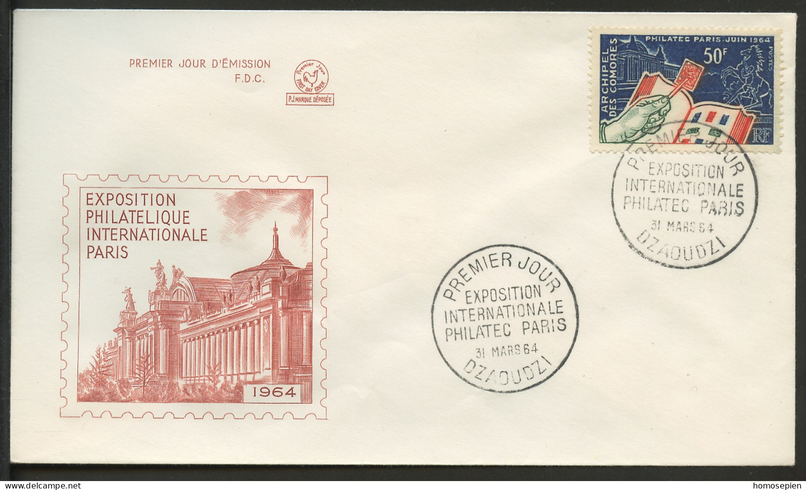 Comores - Comoros - Komoren FDC 1964 Y&Tn°32 - Michel N°60 - 50f Exposition PHILATEC - Cartas & Documentos
