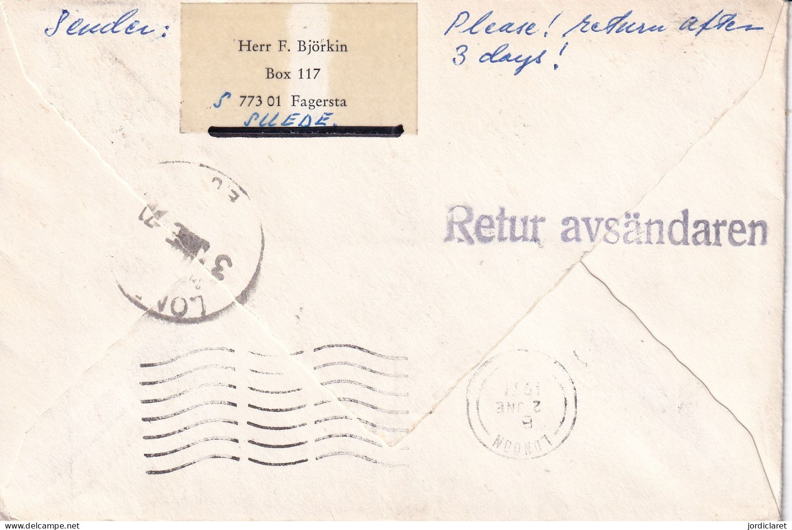 LETTER 1971  FERRY LONDON - GOTEBORG    RETUR - Cartas & Documentos