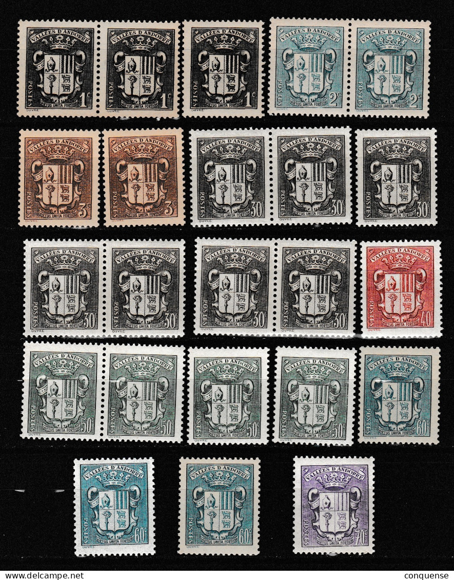 ANDORRA  FR 1937  **  MNH   BUEN  LOTE  DE  23  SELLOS  PERFECTOS - Unused Stamps