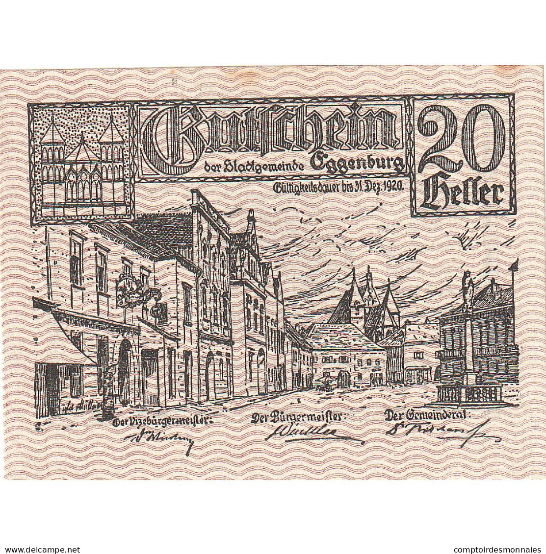 Autriche, Eggenburg, 20 Heller, Village, 1920, 1920-12-31, SPL, Mehl:FS 162c - Oesterreich