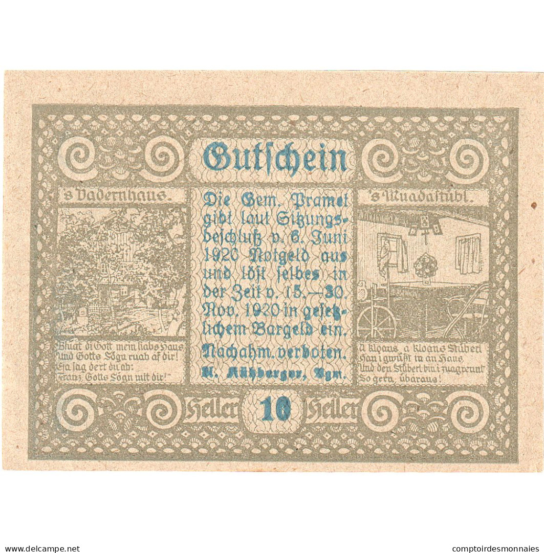 Autriche, Pramet, 10 Heller, Portrait, 1920, 1920-11-30, SPL, Mehl:FS 781a - Oesterreich