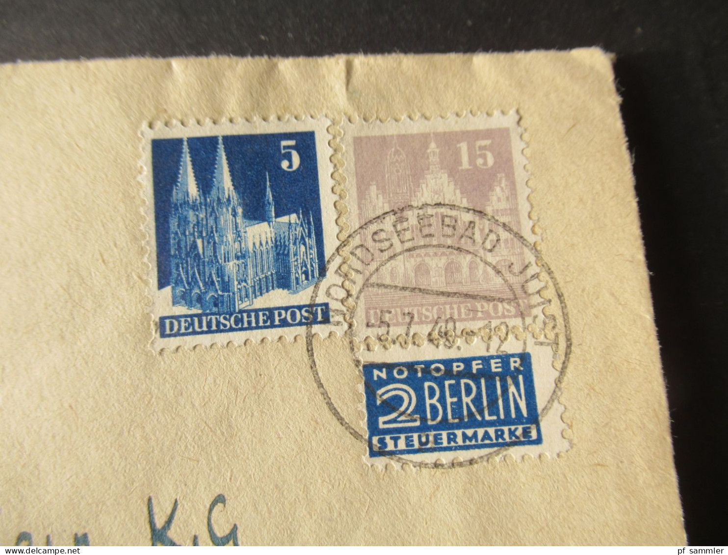 Bizone Bauten 1948 Mi.Nr.75 Und 82 MiF Abesender Stempel Insel Töpferei Juist In Der Nordsee / Stp. Nordseebad Juist - Lettres & Documents