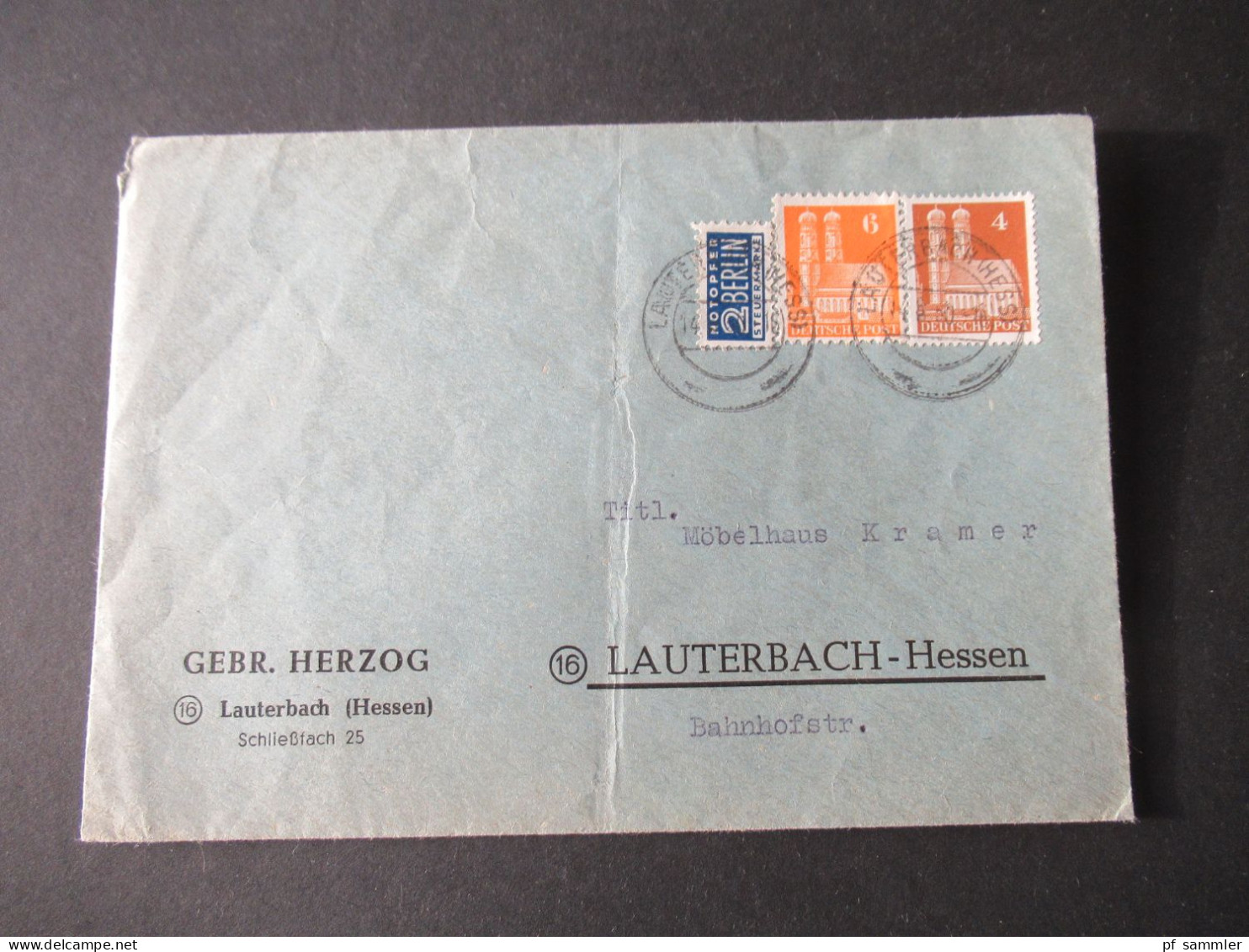 Bizone Bauten 1950 MiF Eg Und Wg Umschlag Gebr. Herzog Lauterbach (Hessen) Ortsbrief - Storia Postale