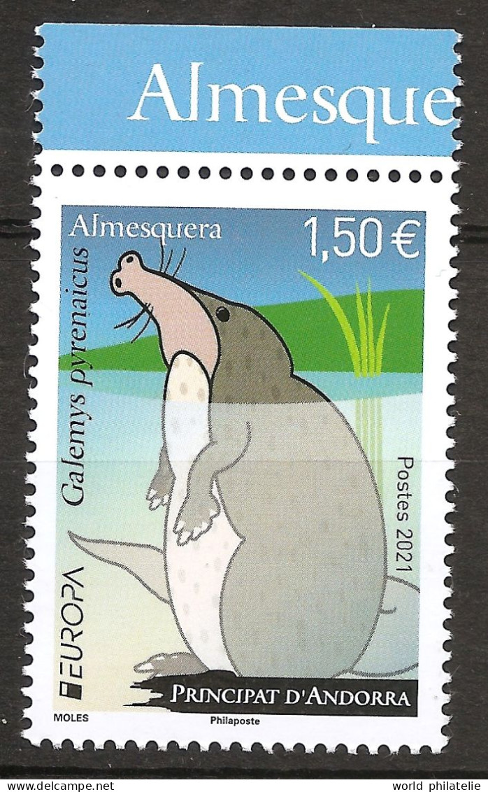 Andorre Français 2021 N° 859 ** Animaux, Espèce En Danger, Europa, Galemys Pyrenaicus, Desman Des Pyrénées, Rat, Taupe - Unused Stamps