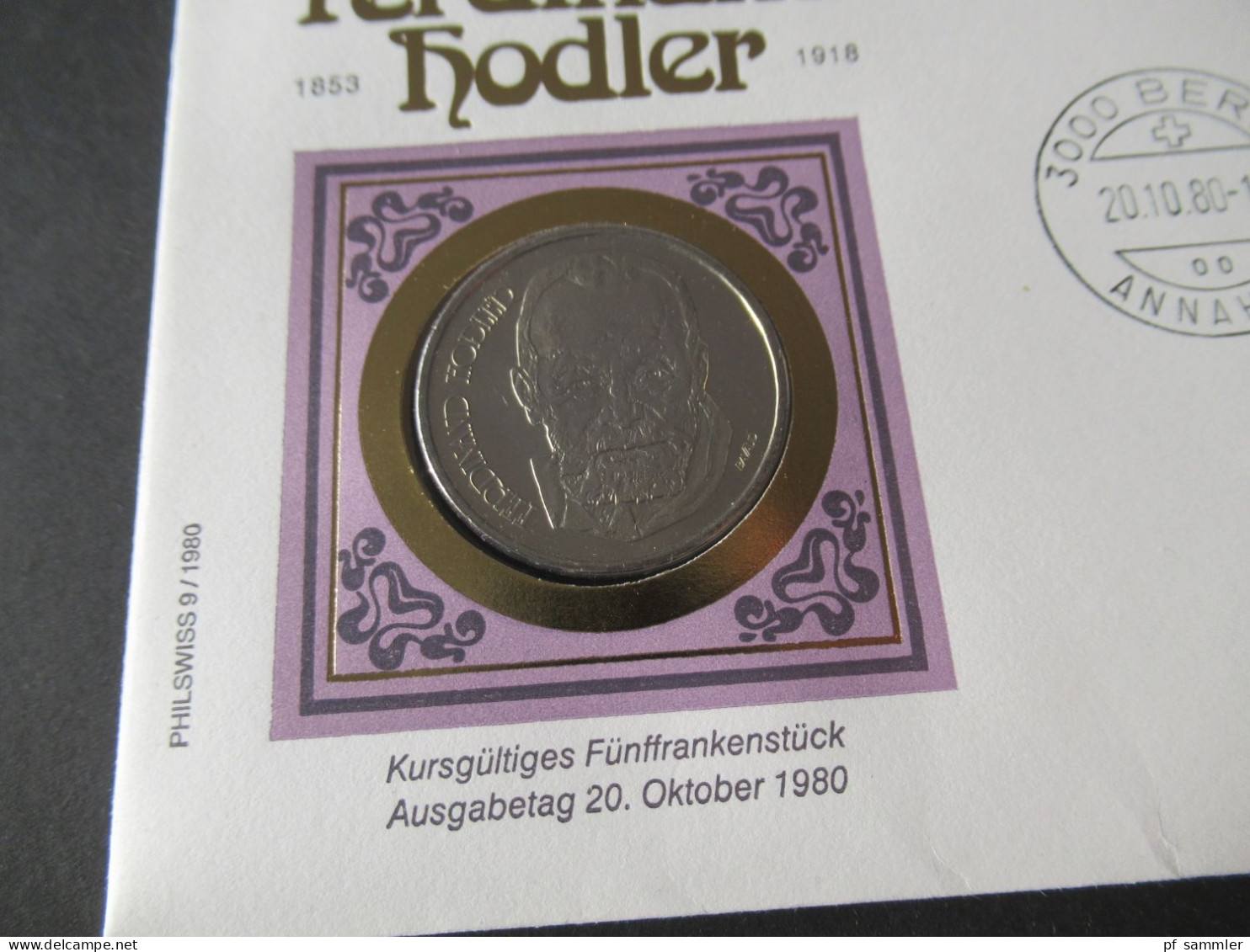 Schweiz 1980 Numisbrief Mit 5 Fr Münze Ferdinand Hodler - Brieven En Documenten