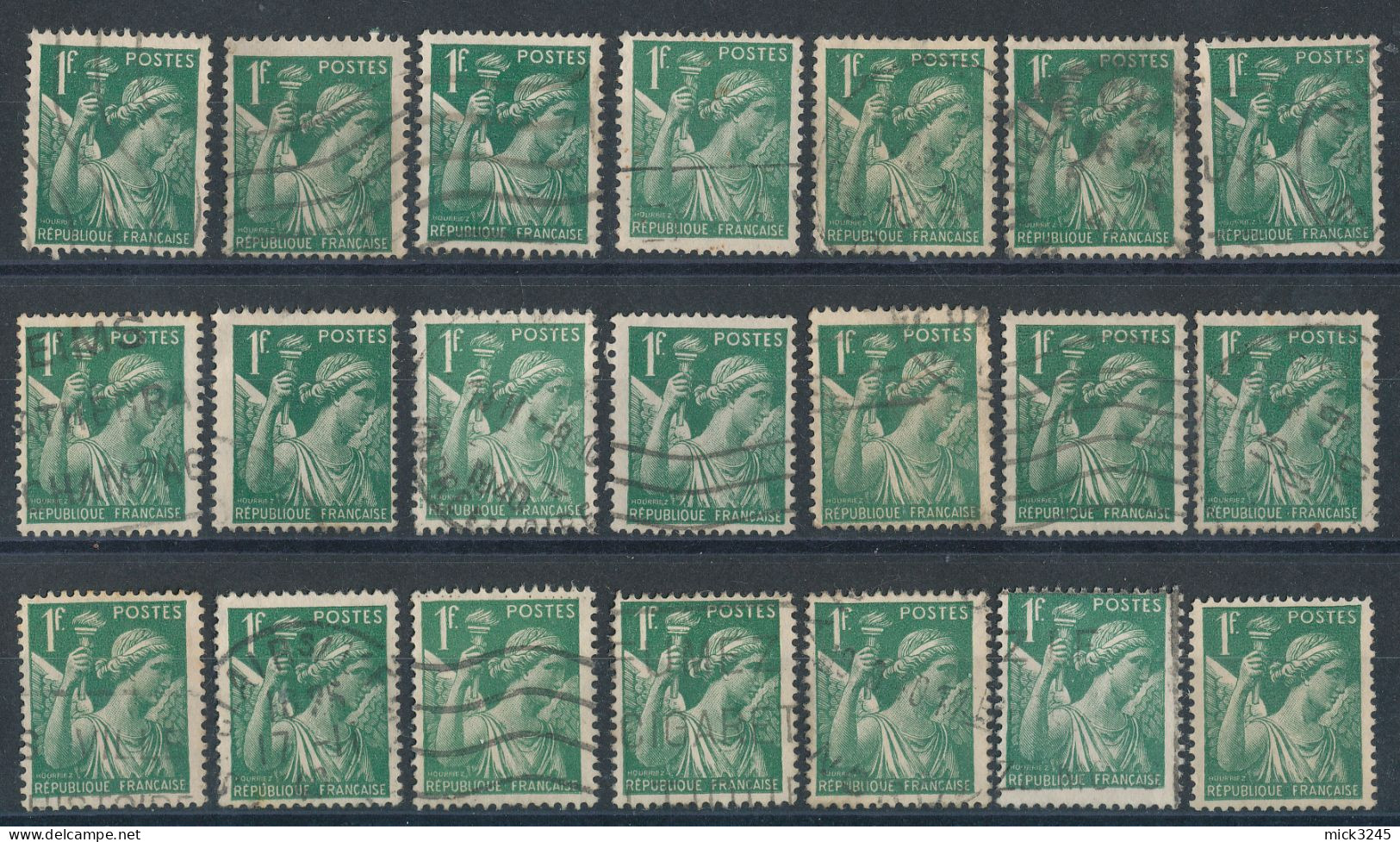 432 Iris 1f Vert - Lot De 21 Timbres (o) - 1939-44 Iris