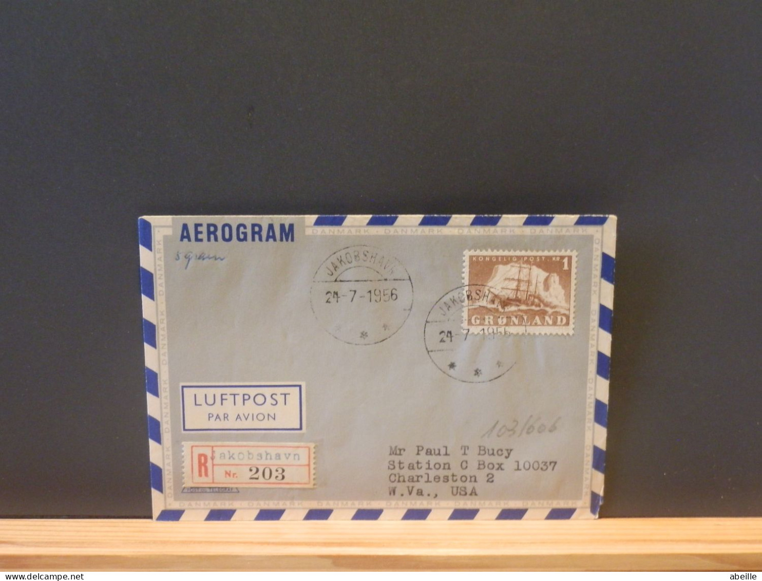 103/606 AEROGRAM RECOMM. 1956POUR USA - Lettres & Documents