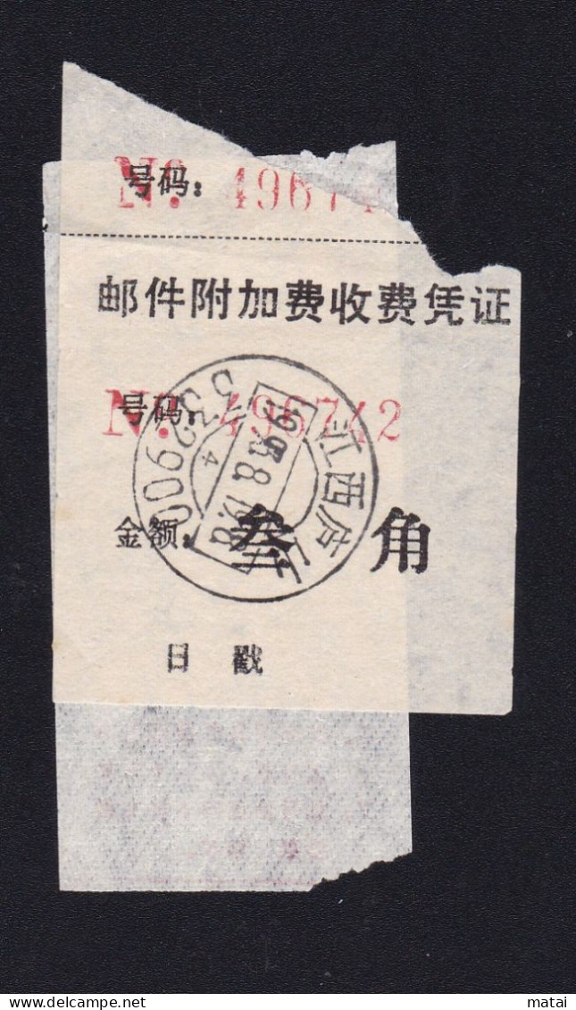 CHINA CHINE JIANGXI LUSHAN 332900 Registration  Receipt  WITH ADDED CHARGE LABEL (ACL) 0.30 YUAN - Altri & Non Classificati