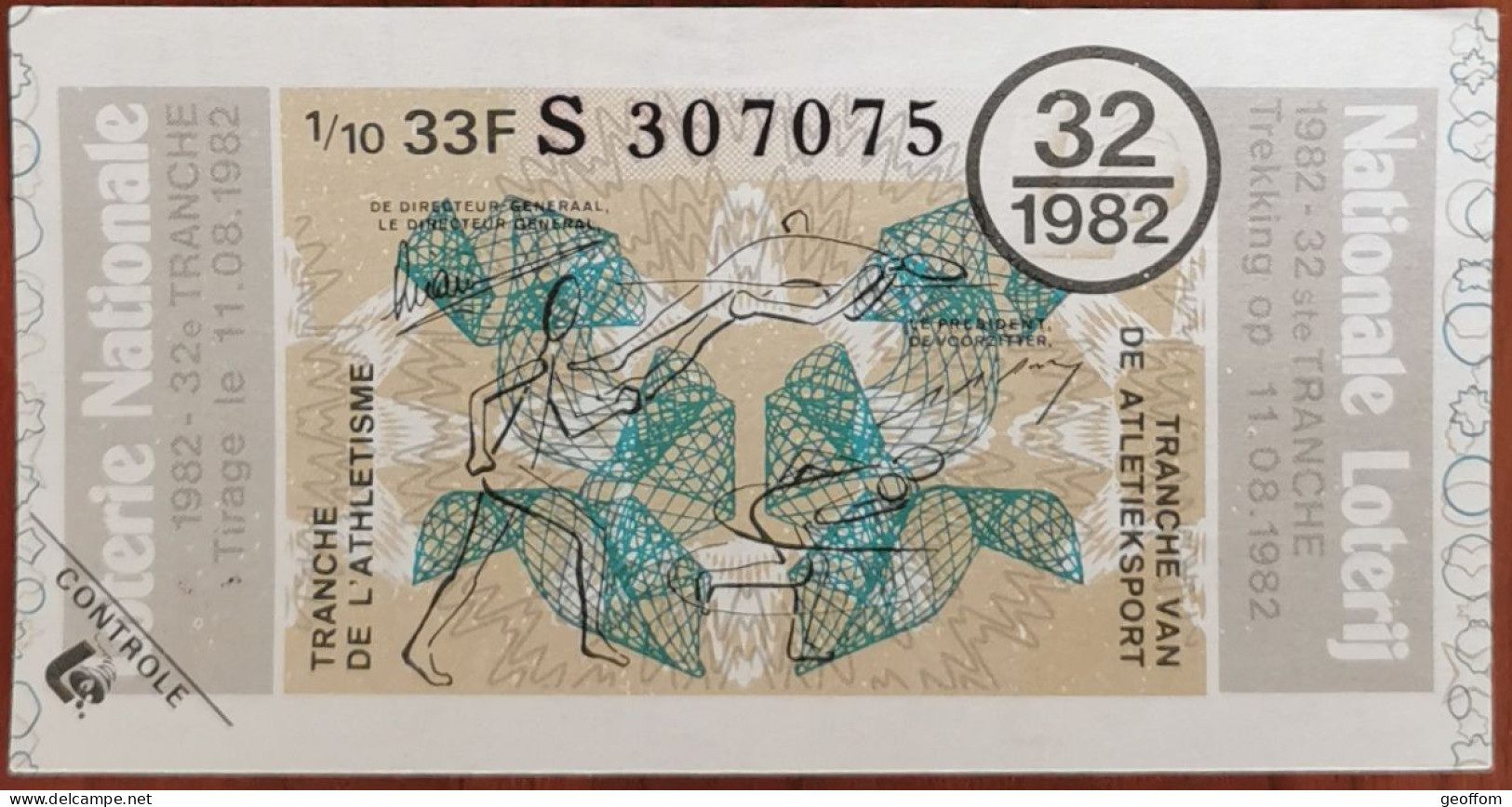 Billet De Loterie Nationale Belgique 1982 32e Tr - Tranche De L'Athlétisme - 11-8-1982 - Billetes De Lotería