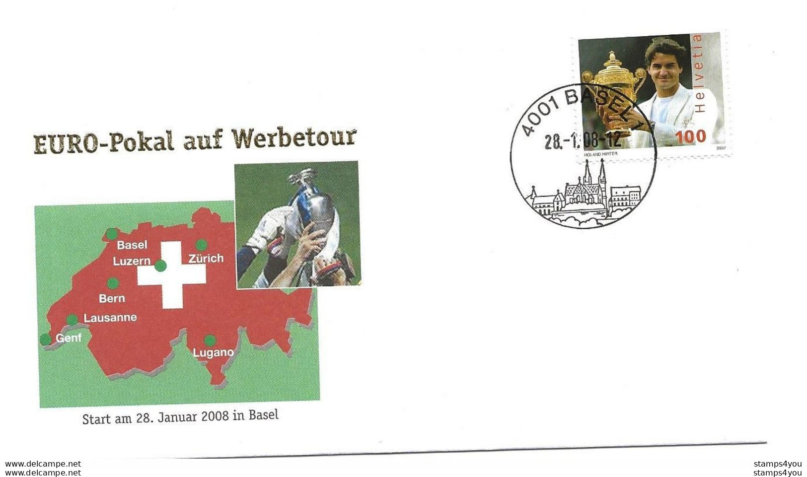 433 - 92 - Enveloppe "Euro-Pokal Auf Werbetour 2008" Timbre Federer - Championnat D'Europe (UEFA)