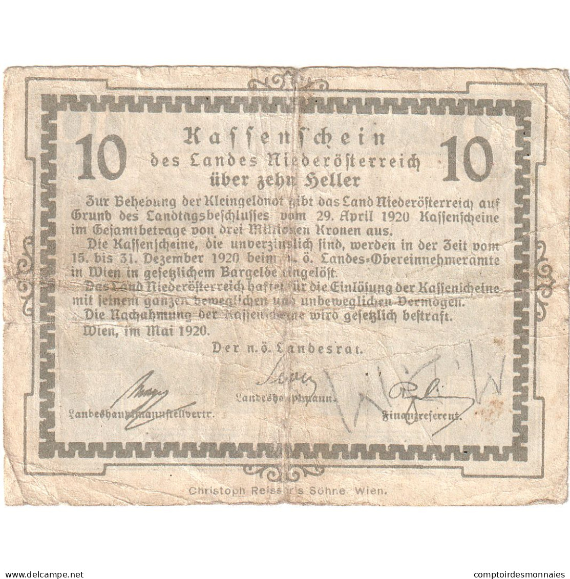 Autriche, Niederösterreich, 10 Heller, Paysage 1920-12-31, TB Mehl:FS 671I - Oesterreich