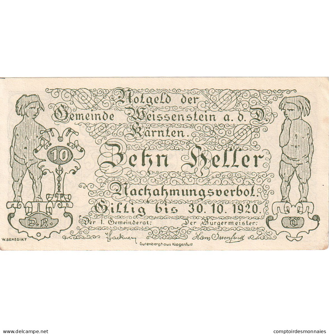 Autriche, Weissenstein, 10 Heller, Blason, 1920, 1920-10-30, SUP+, Mehl:FS 1159a - Oesterreich