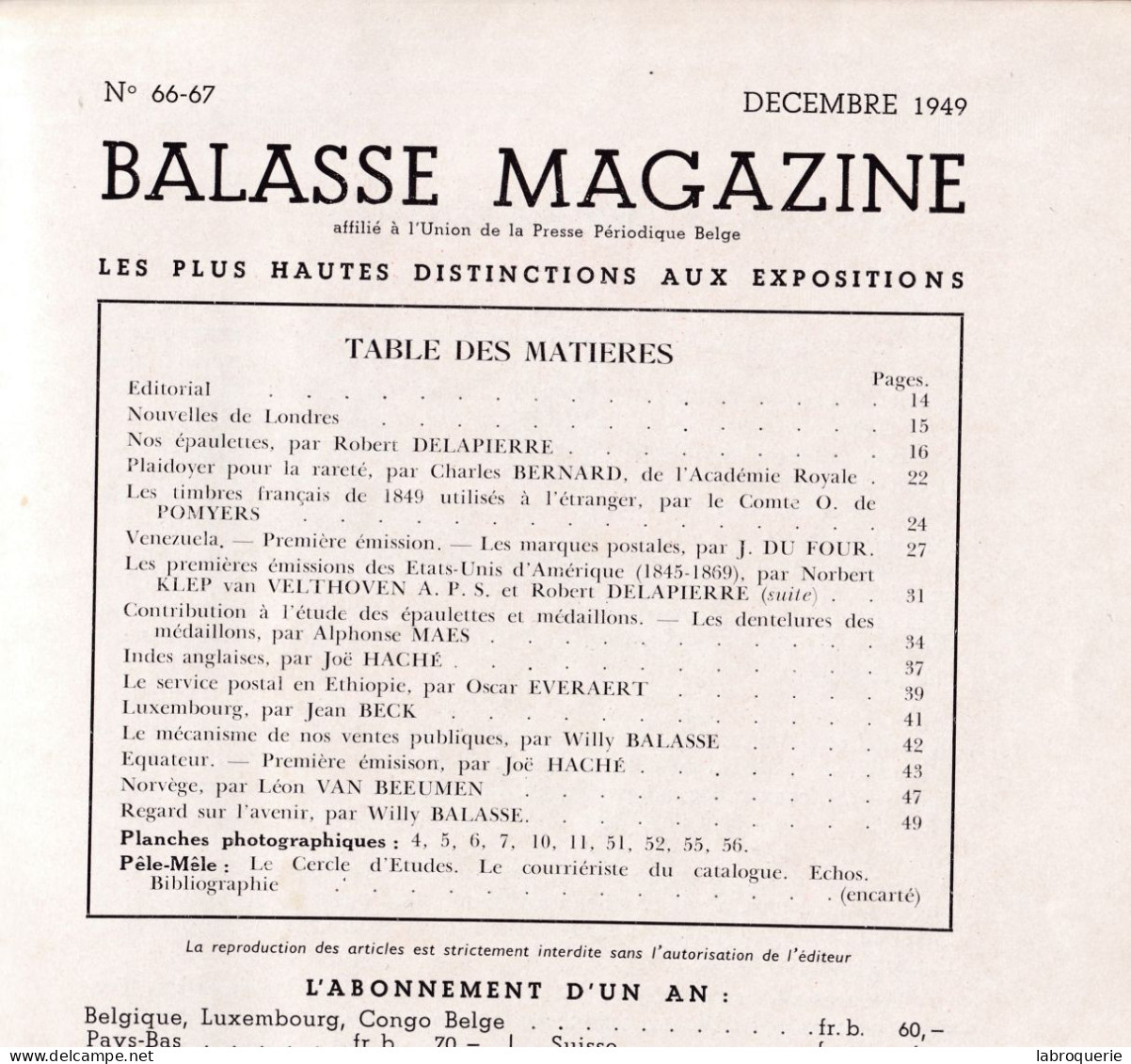 LIT - BALASSE MAGAZINE - N°66-67 - French (from 1941)