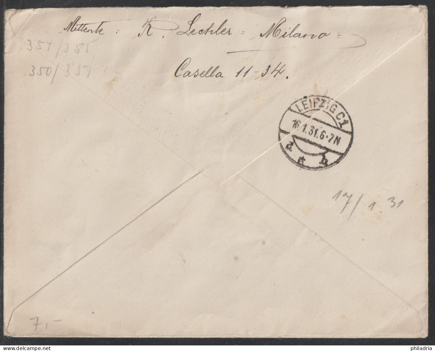 Italy, 1931, Cover, Sent Registered With Air Mail From Milano To Leipzig - Marcophilie (Avions)