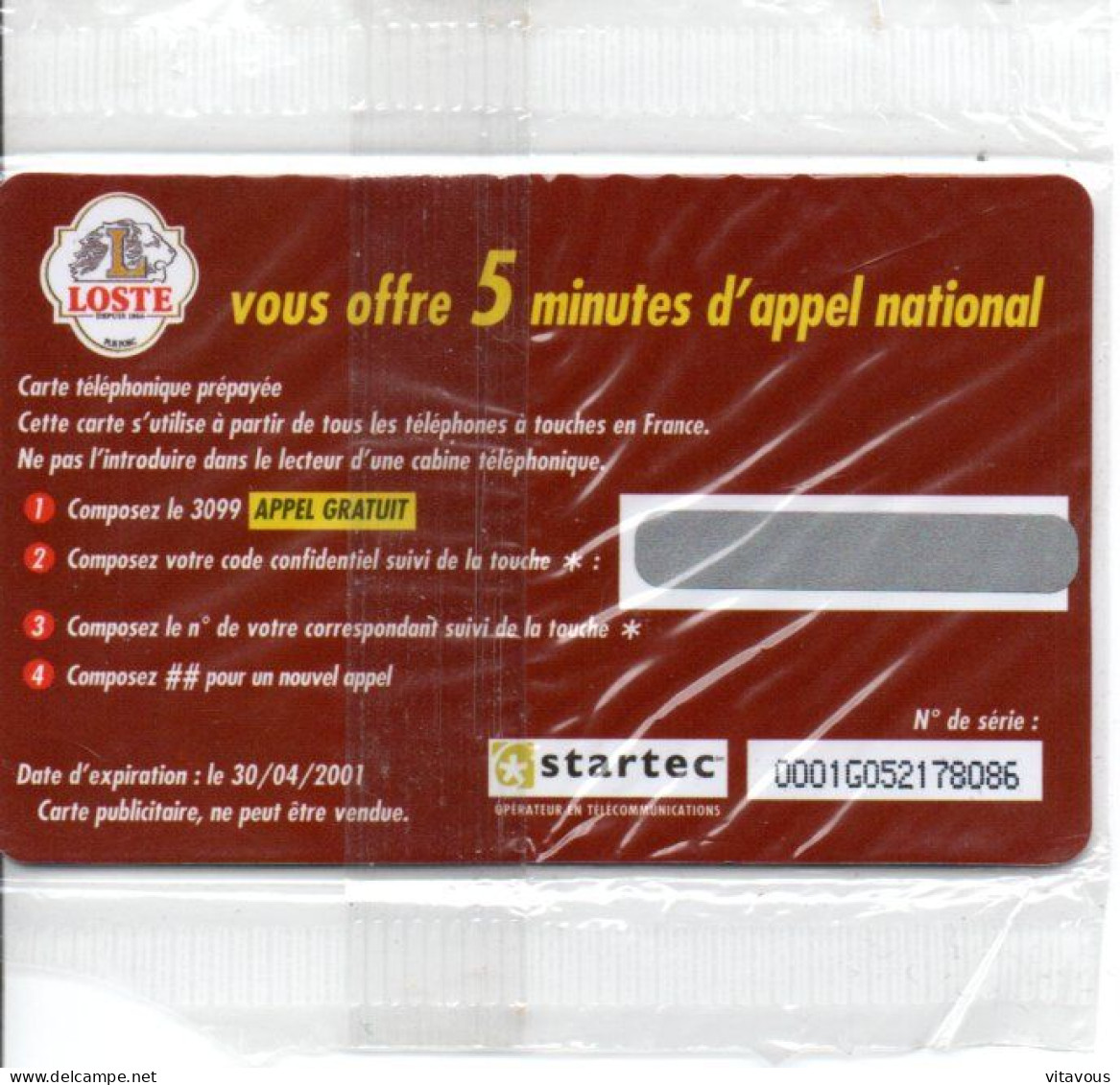 Saucisson LOSTE Carte Prépayée France NSB Card (F 301) - Otros & Sin Clasificación