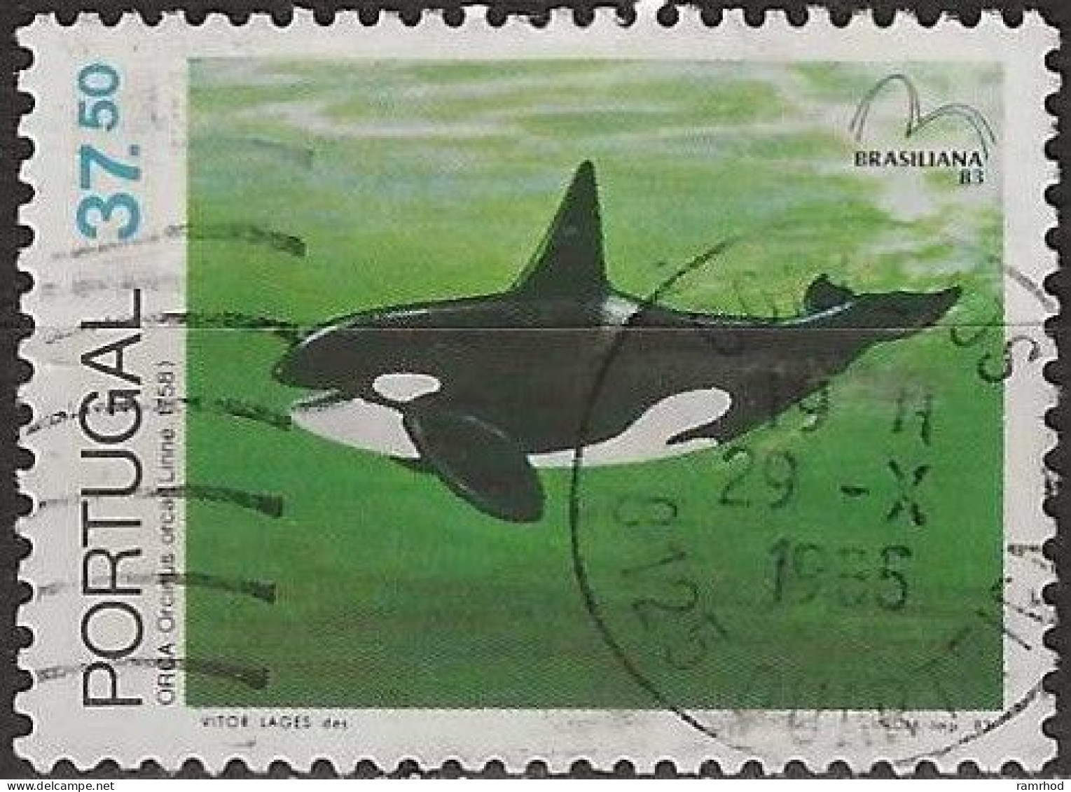 PORTUGAL 1983 Brasiliana 83 International Stamp Exhibition, Rio De Janeiro. Marine Mammals - 37e.50 - Killer Whale FU - Usado
