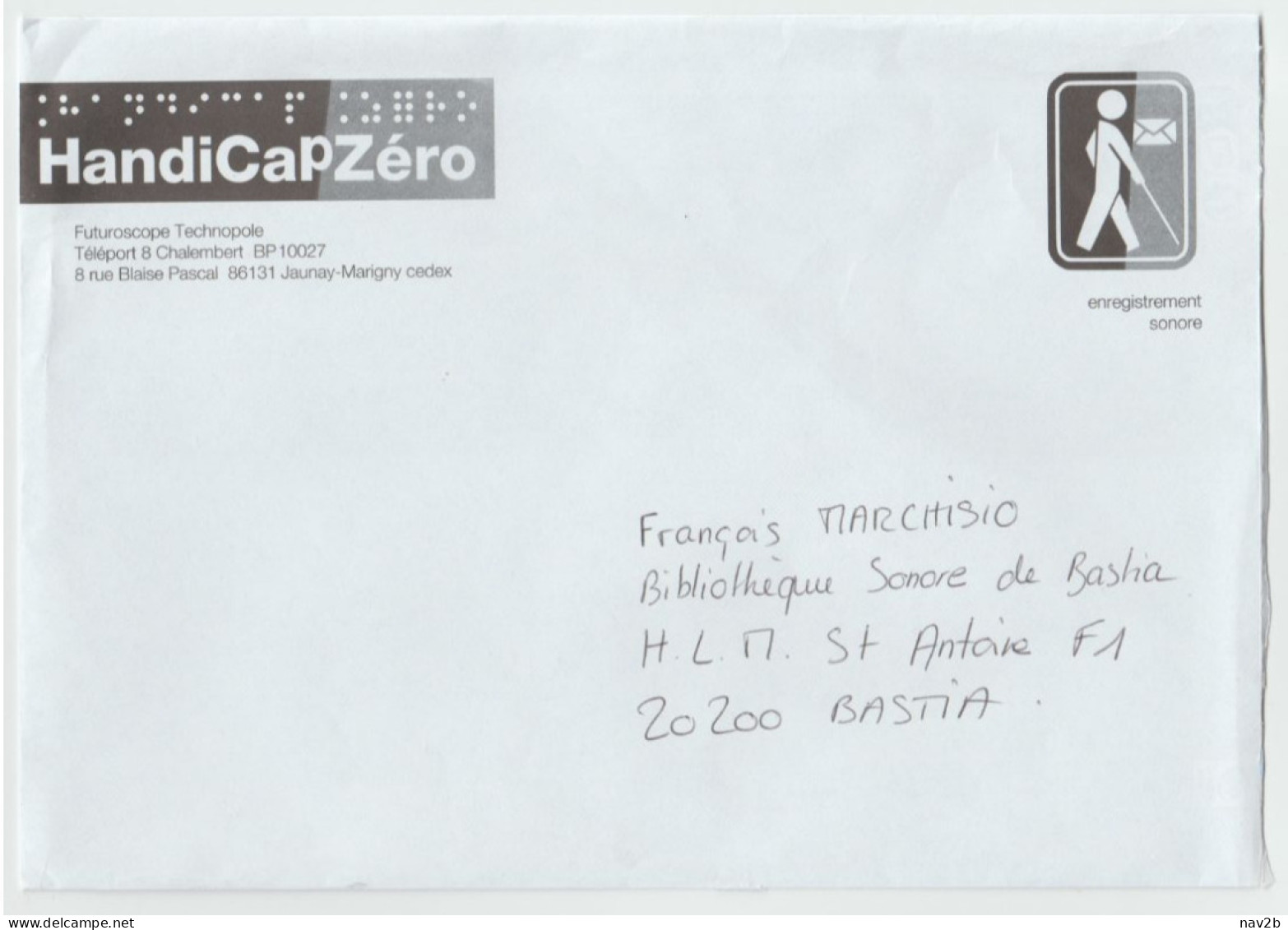 Entier Enveloppe Cécogramme TSC HandiCapZéro .  Envoi Enregistrement Sonore Pour Aveugle. - Prêts-à-poster:Stamped On Demand & Semi-official Overprinting (1995-...)