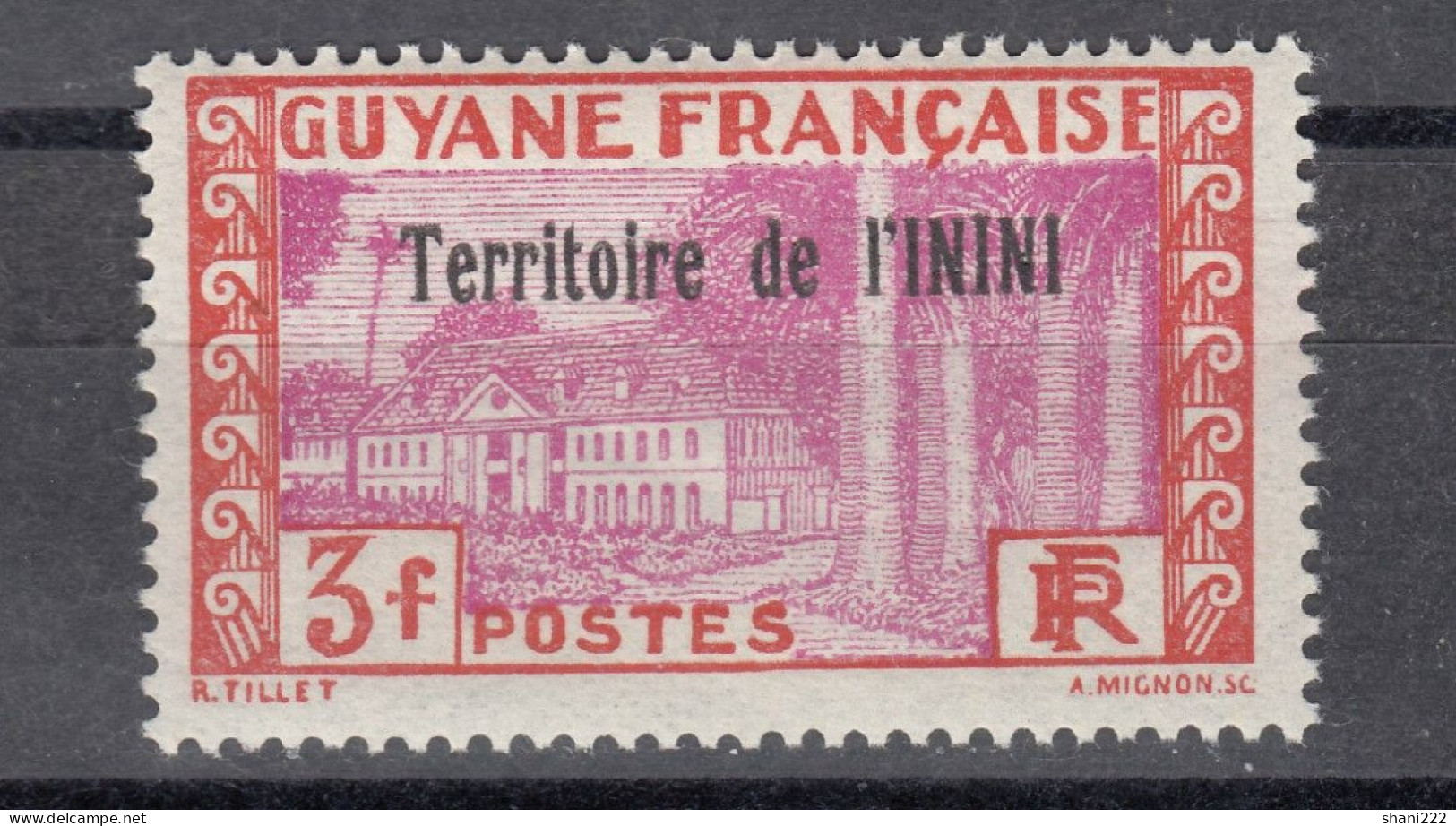 Inini, 1932 - Government House - 3 Fr. Value  MH (e-82) - Nuovi