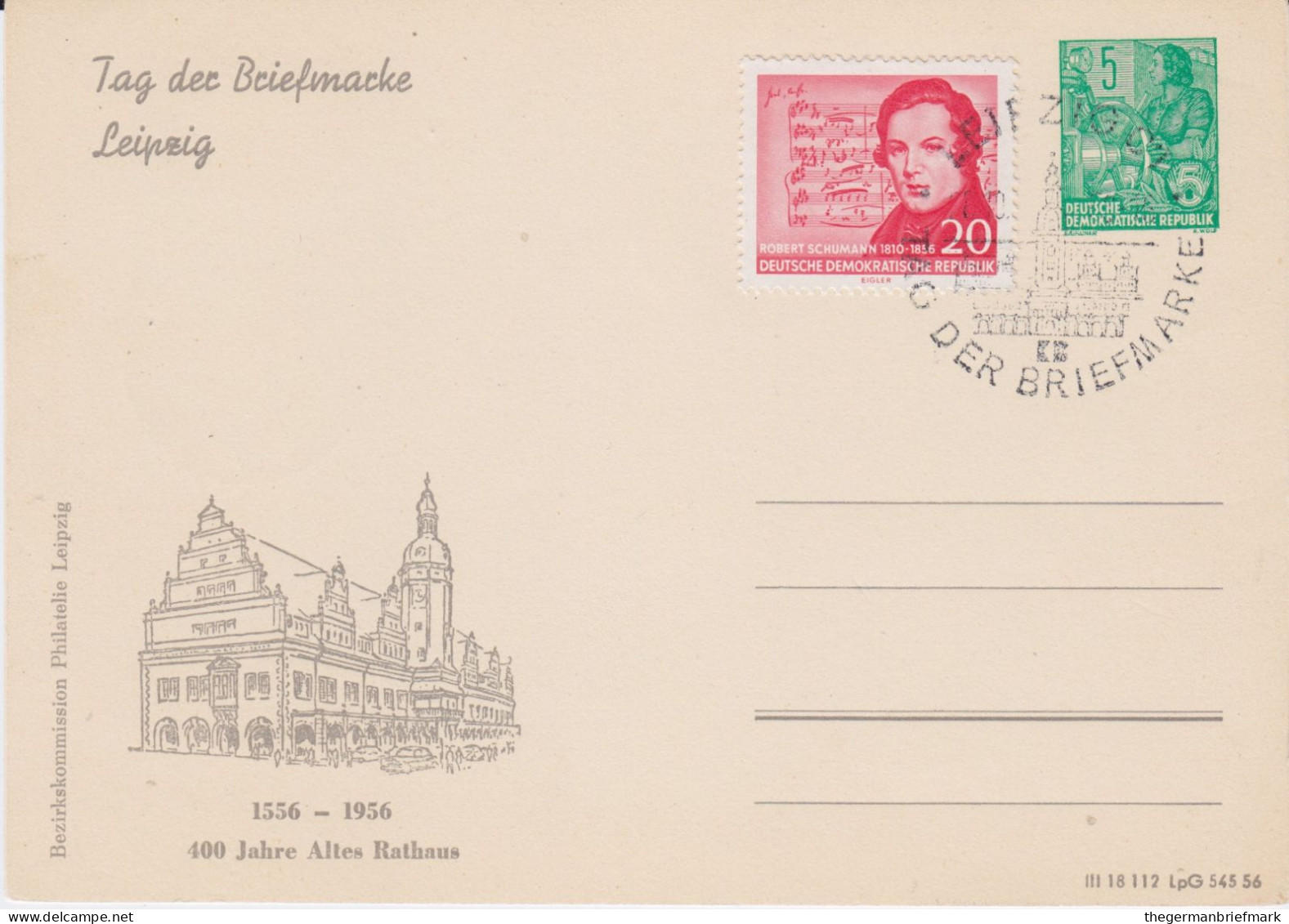 DDR Privatganzsache PP 3/3 ZF SSt Leipzig 1956 - Privatpostkarten - Gebraucht