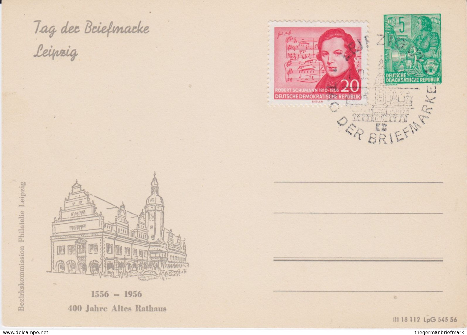 DDR Privatganzsache PP 3/3 ZF SSt Leipzig 1956 - Cartes Postales Privées - Oblitérées