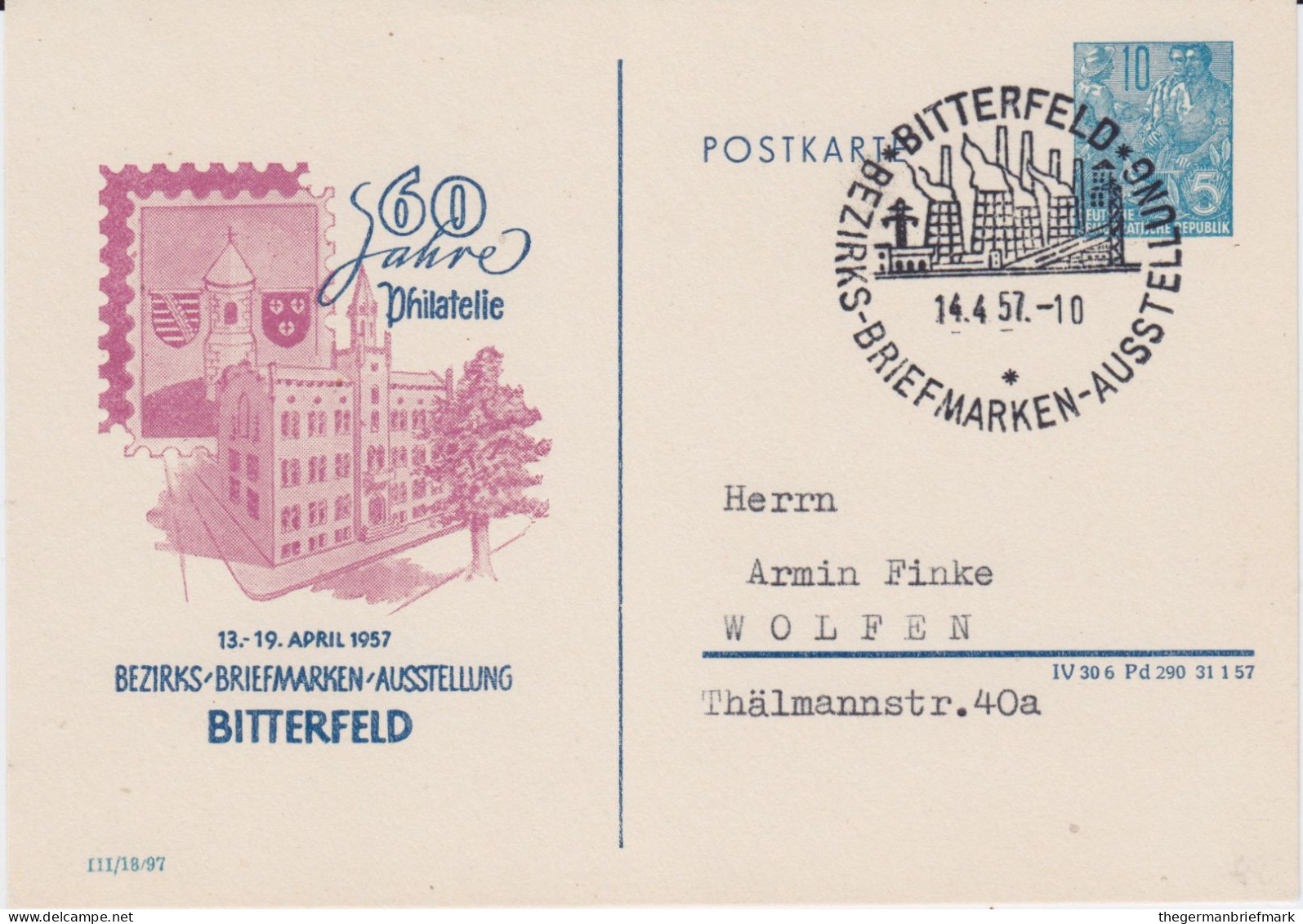 DDR Privatganzsache PP 4/25 SSt Bitterfeld Anhalt 1957 - Cartes Postales Privées - Oblitérées