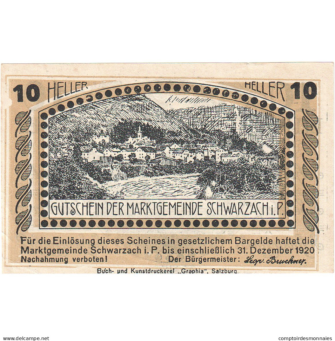 Autriche, Schwarzach, 10 Heller, Monastère, 1920, 1920-12-31, SPL, Mehl:FS 978 - Oesterreich