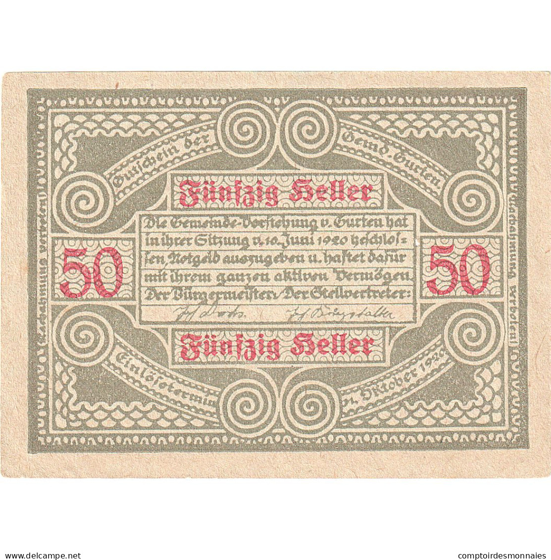 Autriche, Gurten, 50 Heller, Texte 1, 1920, 1920-10-31, SPL, Mehl:FS 312Ax - Oesterreich