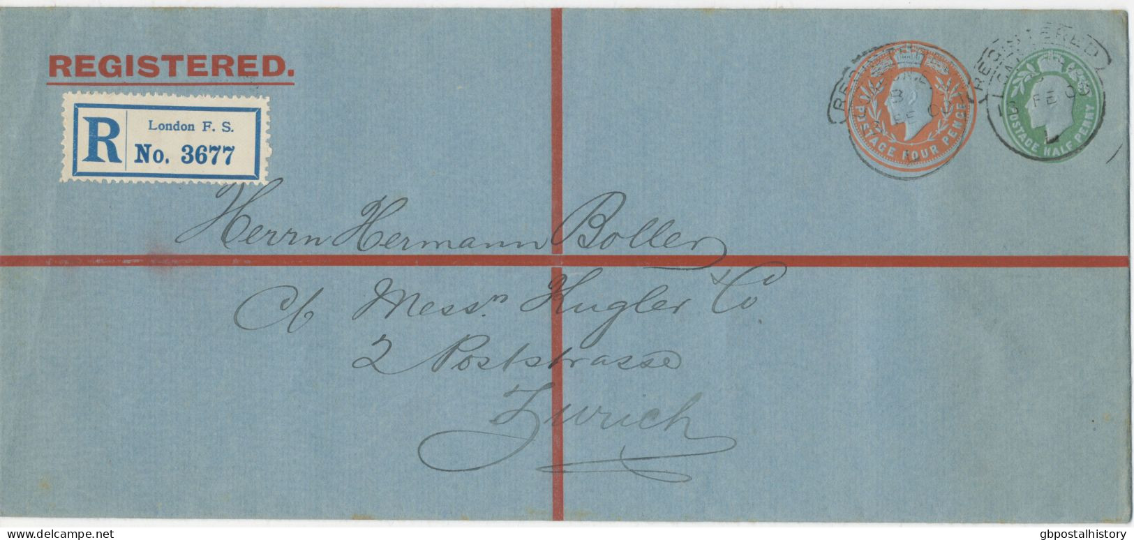 GB 1908, EVII Compound Stamping 4d Orange And ½d Blue-green Large Stamped To Order Postal Stationery Registered Envelope - Lettres & Documents