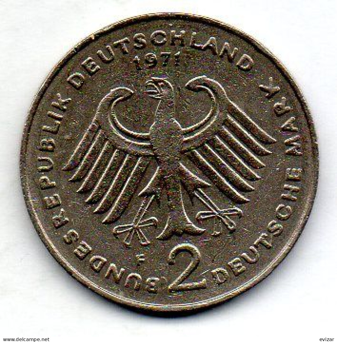 GERMANY - FEDERAL REPUBLIC, 2 Mark, Copper-Nickel, Year 1971-F, KM # 127 - 2 Marchi