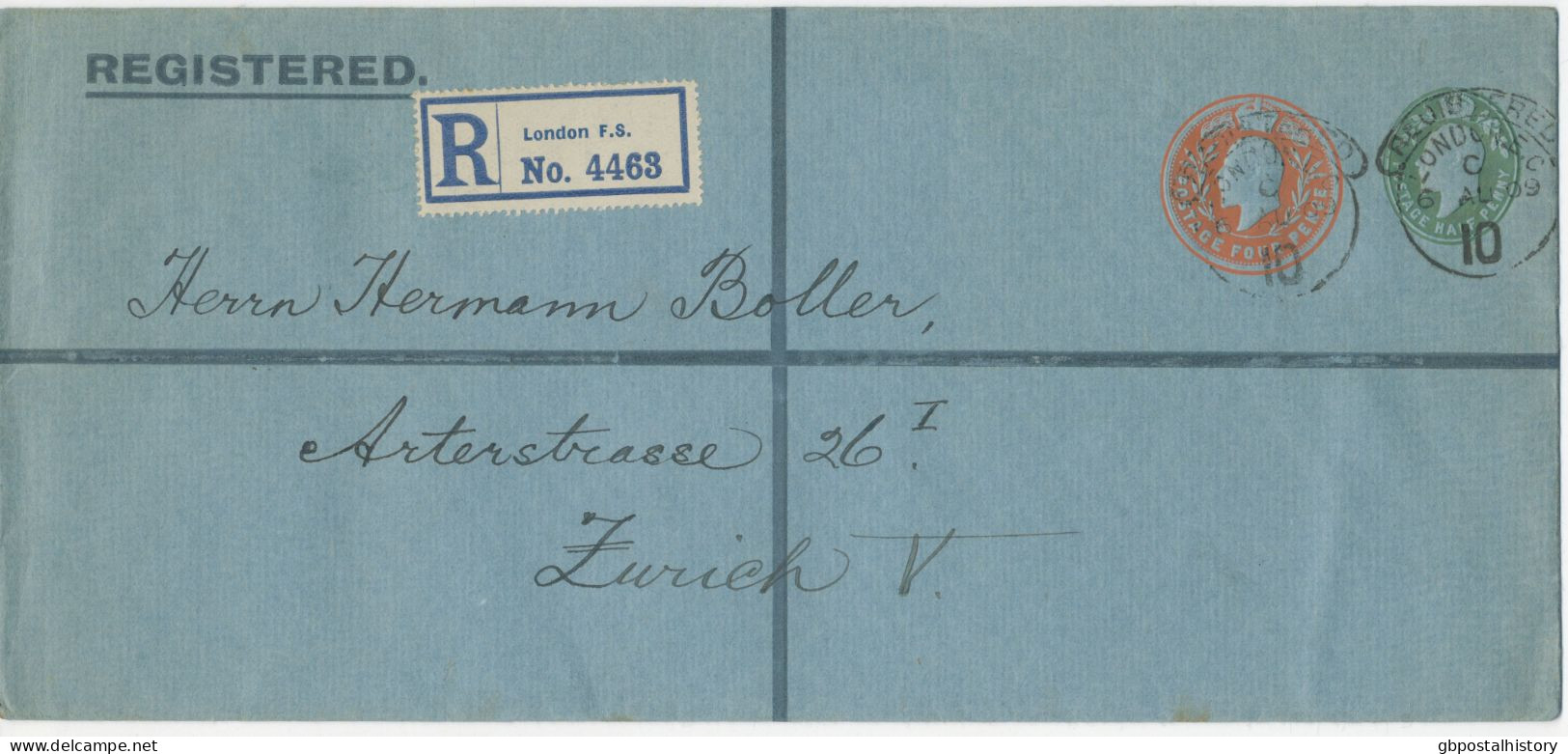 1909, EVII Compound Stamping 4d Orange And ½d Blue-green Large Stamped To Order Postal Stationery Registered Envelope (H - Brieven En Documenten